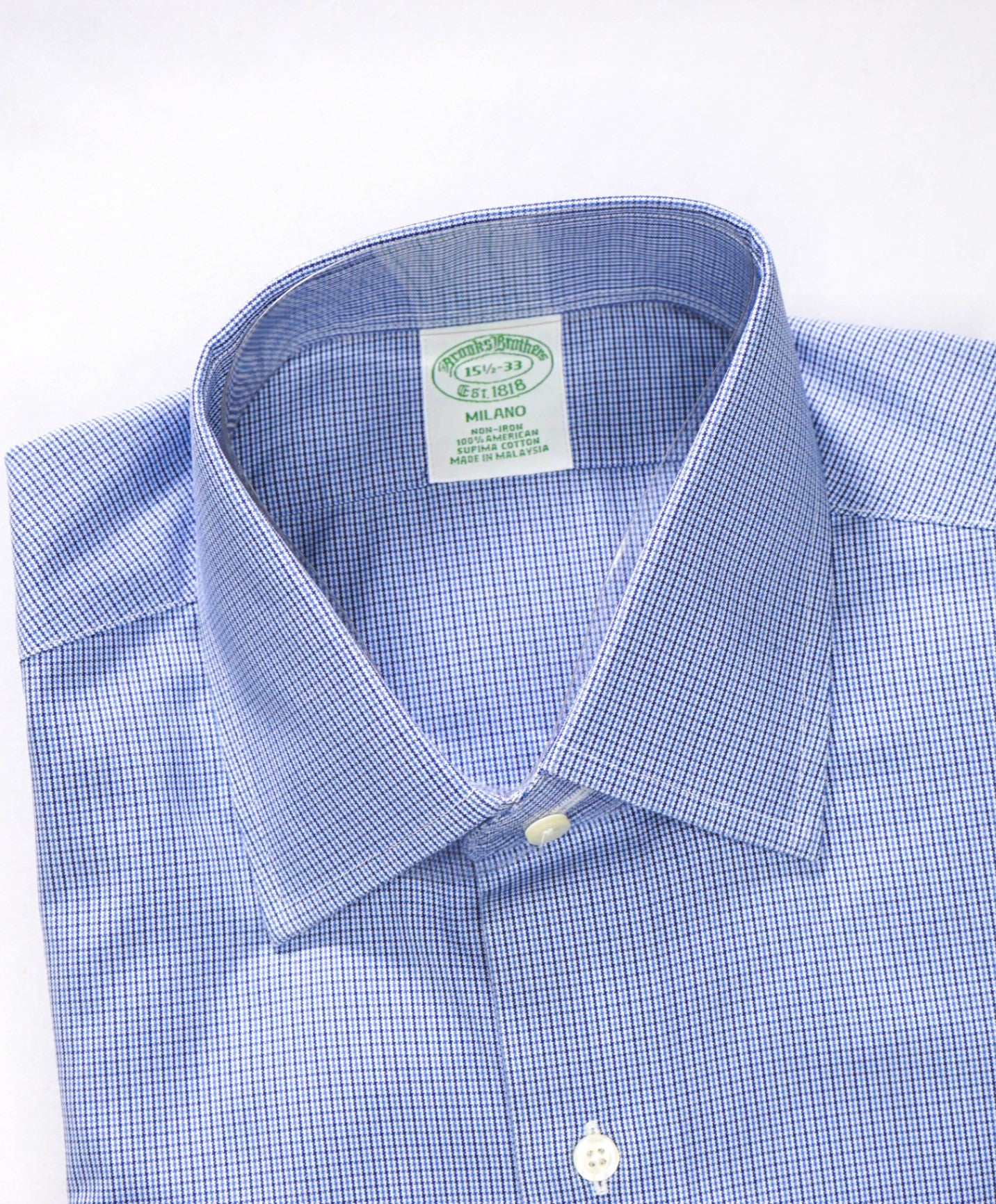 $128 BROOKS BROTHERS - Blue Check NON-IRON MILANO Shirt - 15.5 - 33