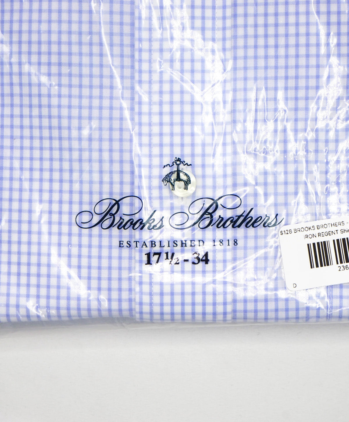 $128 BROOKS BROTHERS - Blue Gingham NON-IRON REGENT Shirt - 17.5 - 34