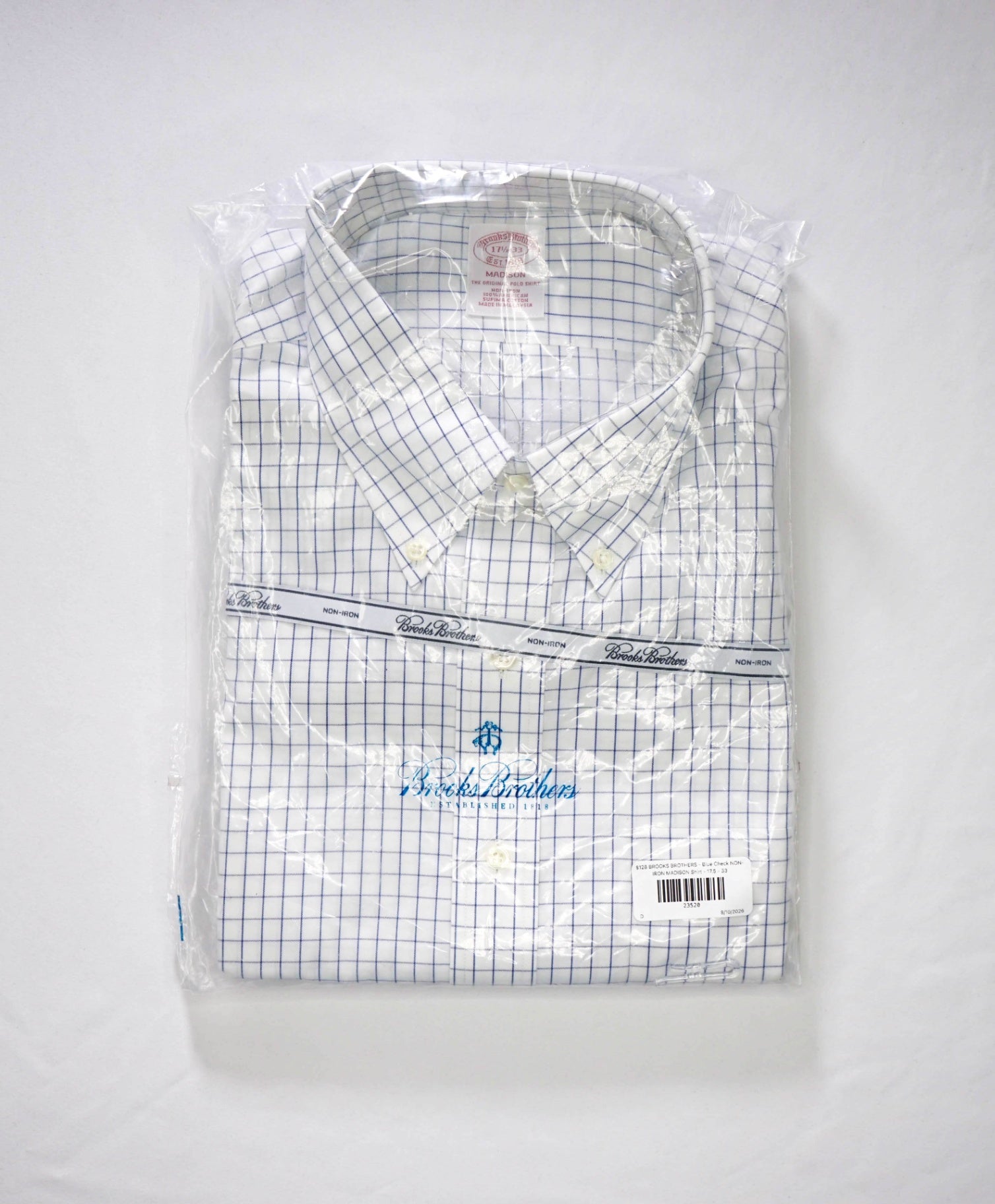 $128 BROOKS BROTHERS - Blue Check NON-IRON MADISON Shirt - 17.5 - 33