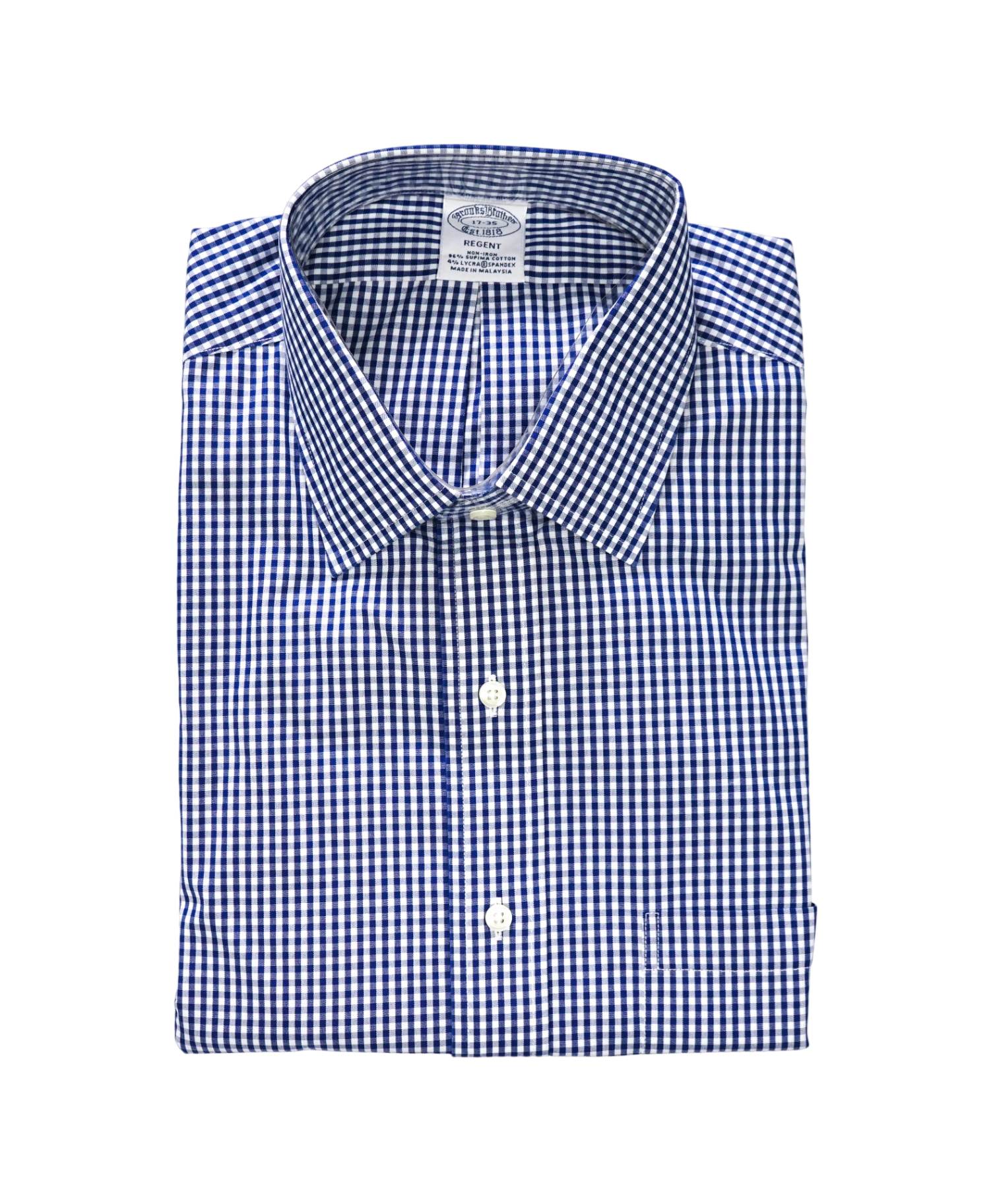 $128 BROOKS BROTHERS - Blue Gingham NON-IRON REGENT Shirt - 17 - 35