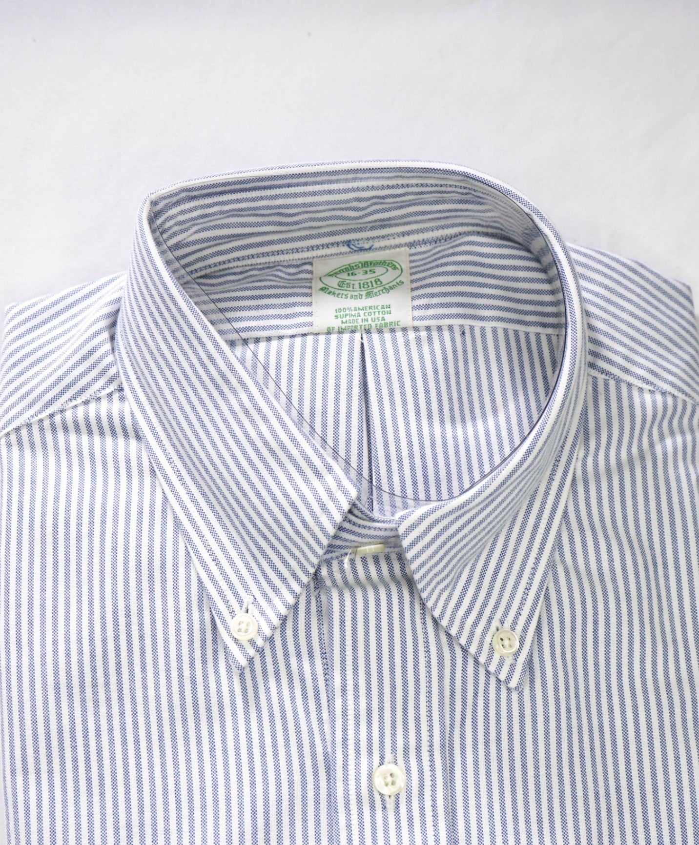 $198 BROOKS BROTHERS - Blue Stripe MADE IN USA MAKERS AND MERCHANTS Shirt - 16 - 35