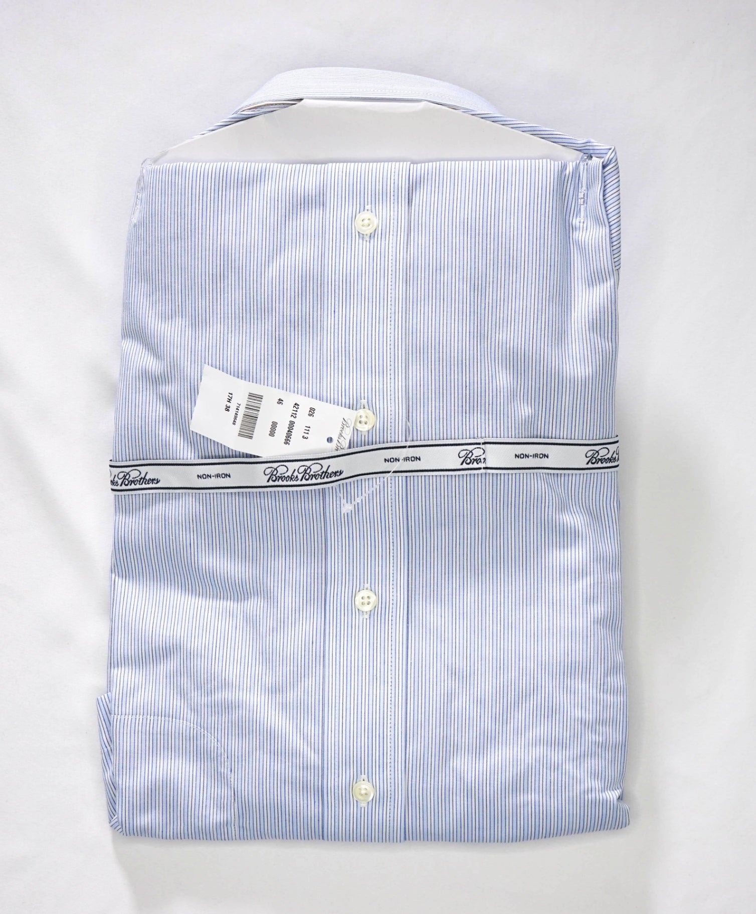 $128 BROOKS BROTHERS - Blue Stripe NON-IRON MADISON Shirt - 17.5 - 38