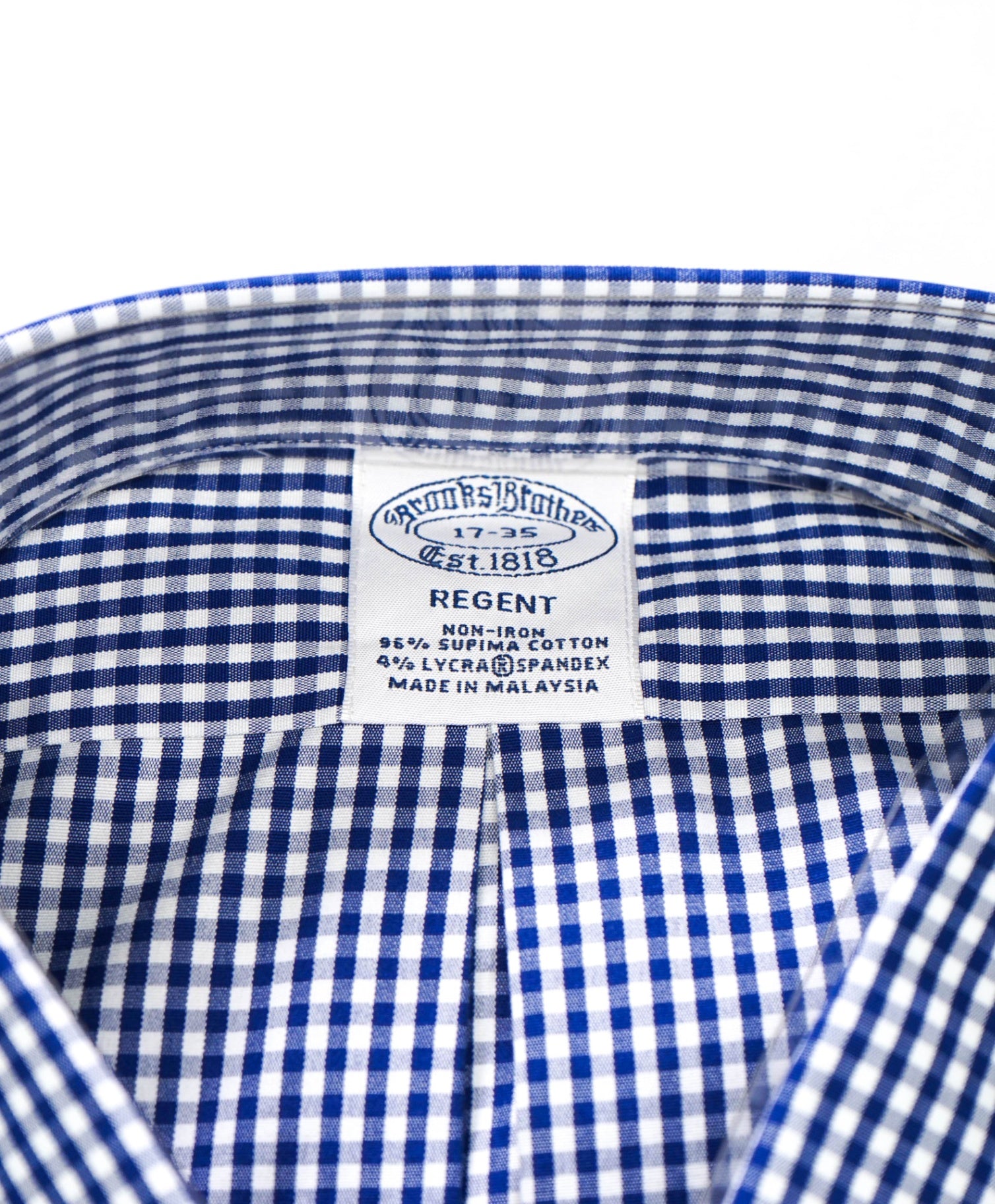 $128 BROOKS BROTHERS - Blue Gingham NON-IRON REGENT Shirt - 17 - 35