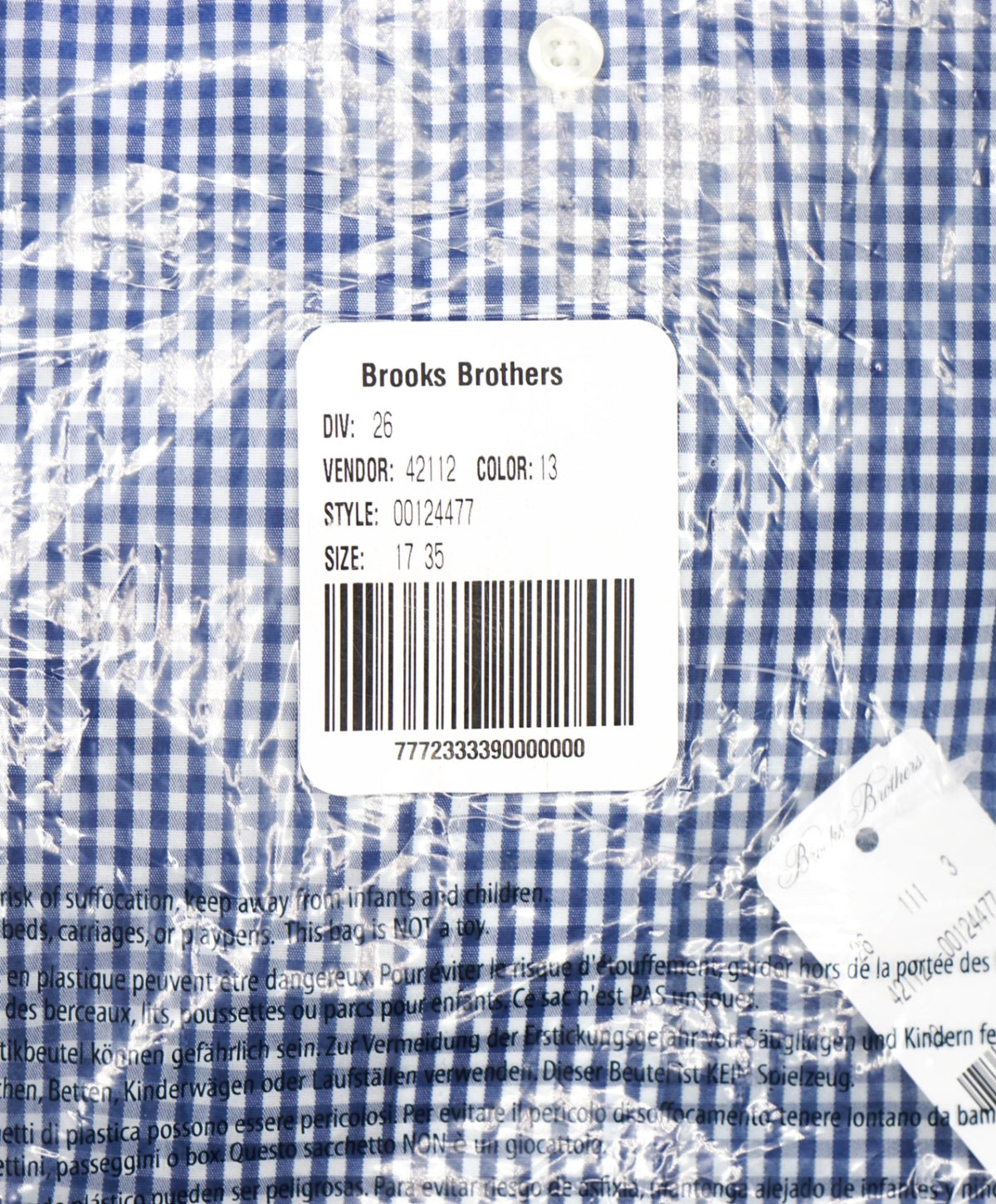 $128 BROOKS BROTHERS - Blue Gingham NON-IRON REGENT Shirt - 17 - 35