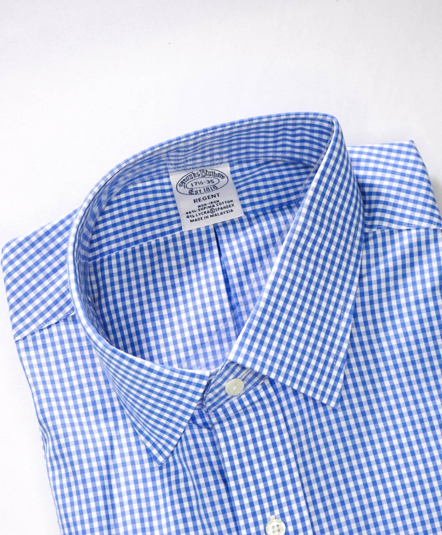 $128 BROOKS BROTHERS - Blue Gingham NON-IRON REGENT Shirt - 17.5 - 35