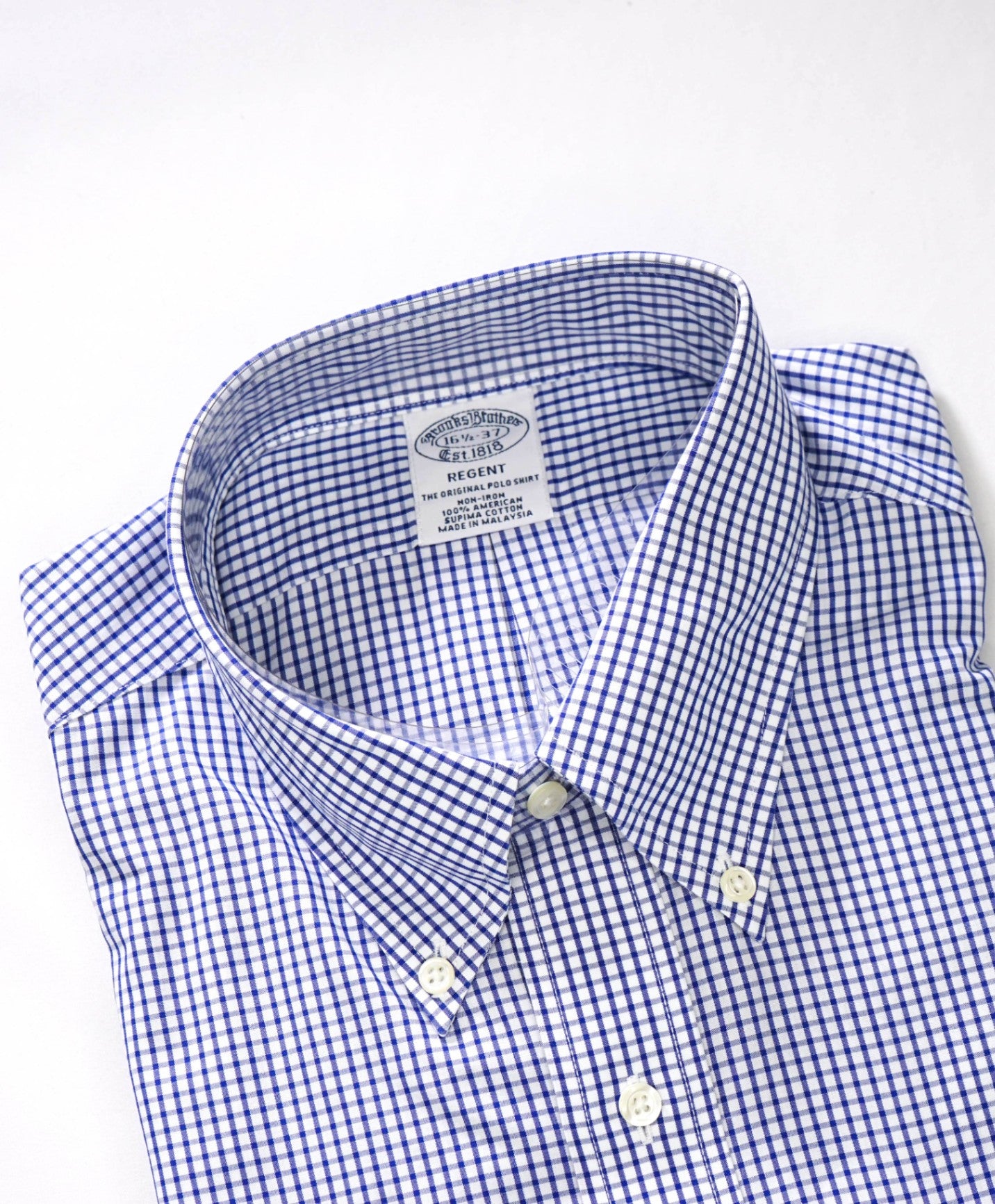 $128 BROOKS BROTHERS - Blue Gingham NON-IRON REGENT Shirt - 16.5 - 37