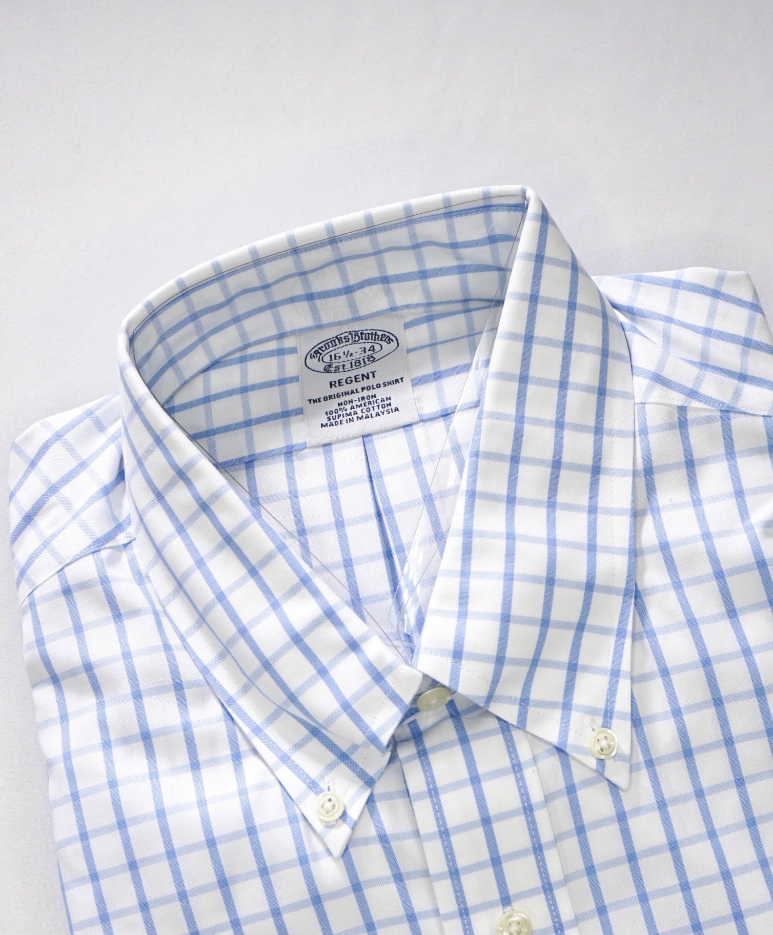 $128 BROOKS BROTHERS - Blue Gingham NON-IRON REGENT Shirt - 16.5 - 34