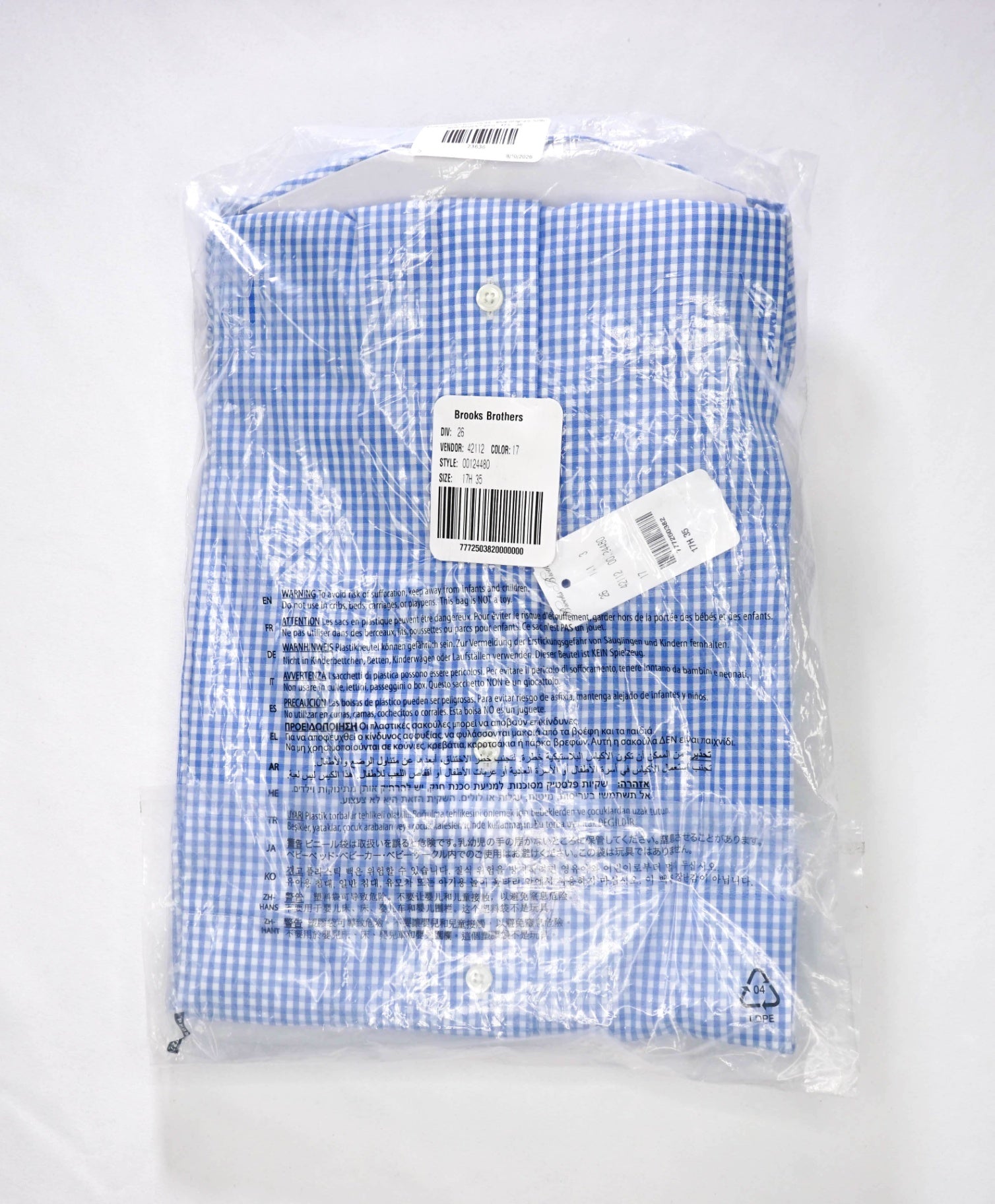 $128 BROOKS BROTHERS - Blue Gingham NON-IRON REGENT Shirt - 17.5 - 35