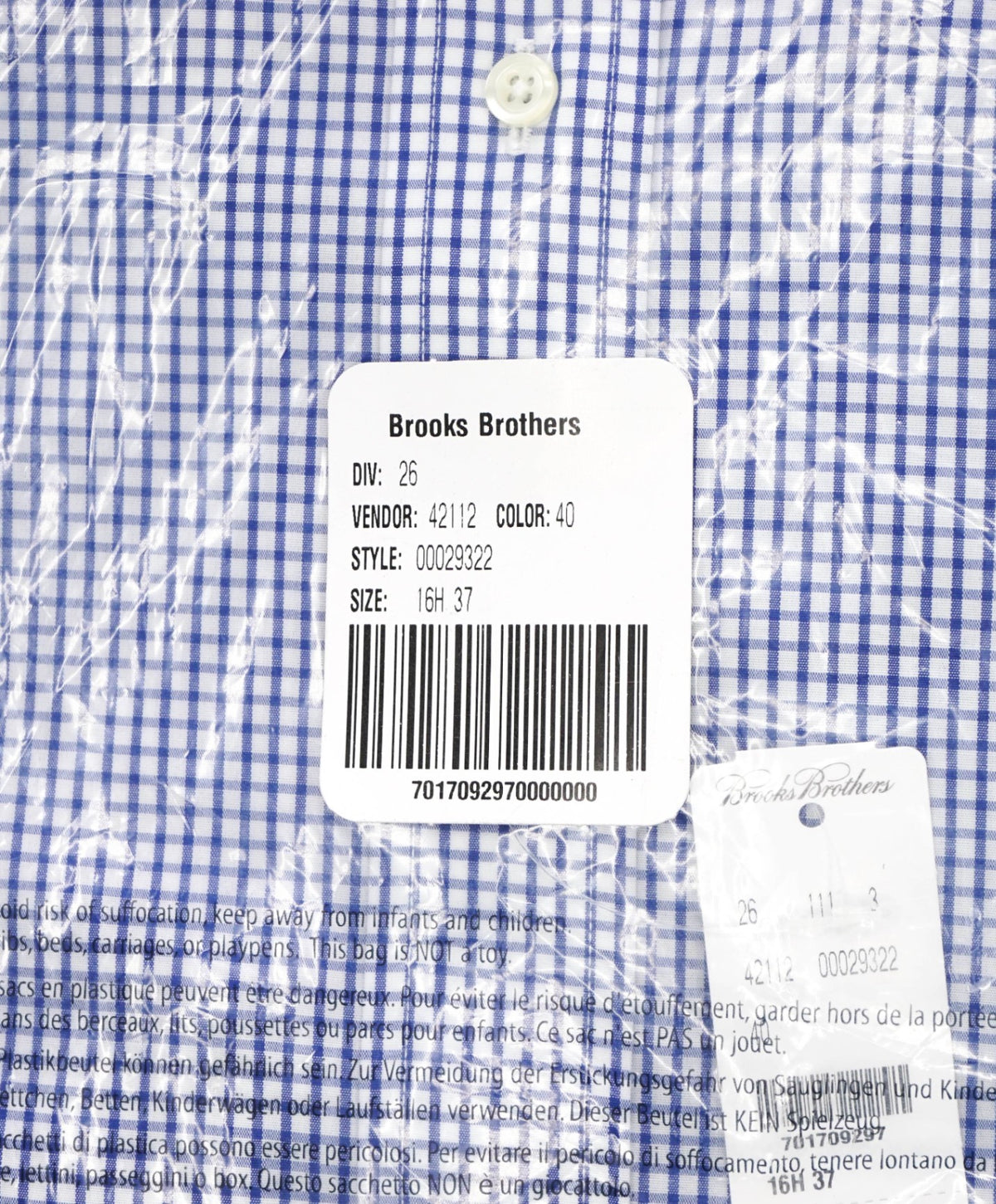 $128 BROOKS BROTHERS - Blue Gingham NON-IRON REGENT Shirt - 16.5 - 37
