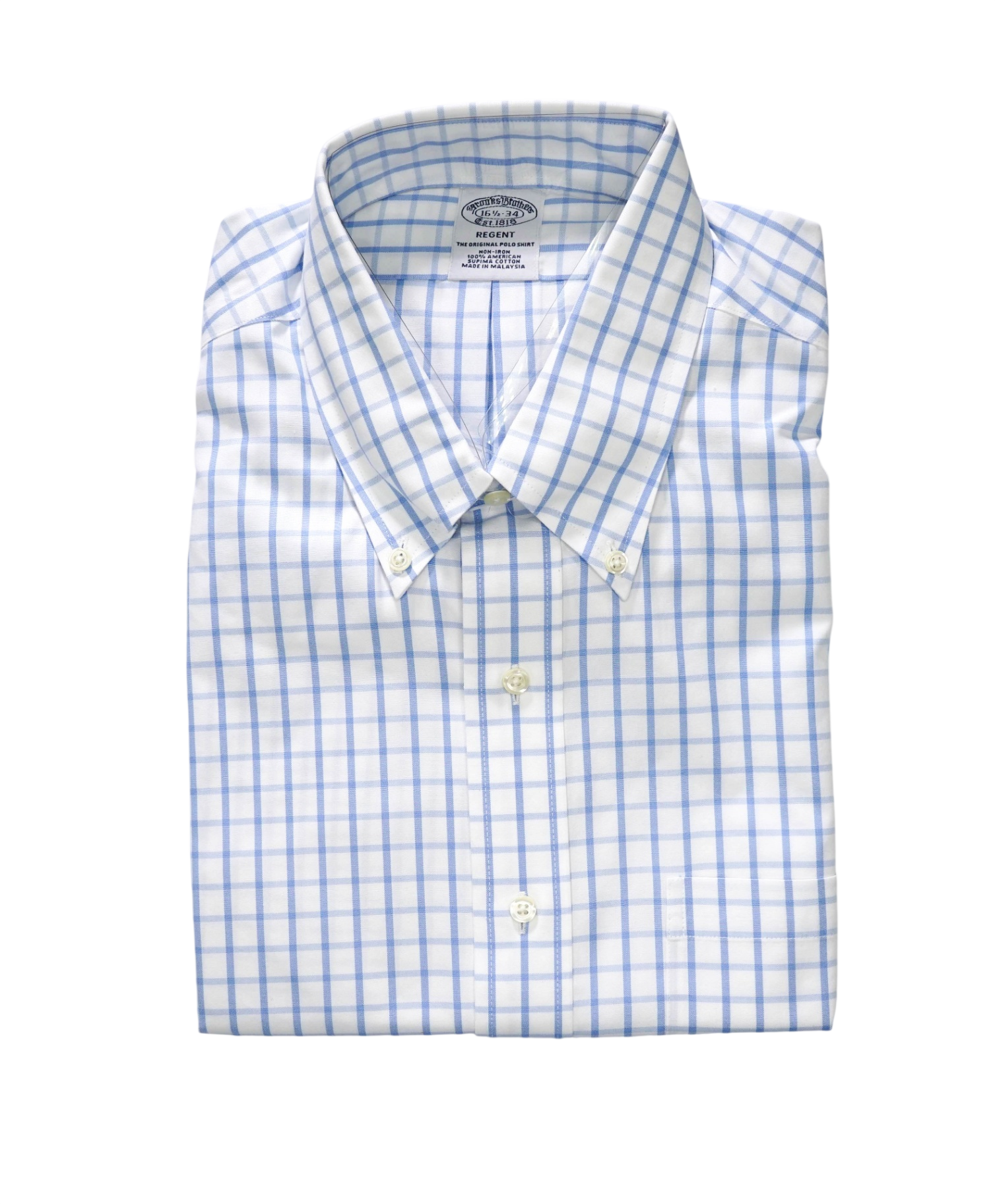 $128 BROOKS BROTHERS - Blue Gingham NON-IRON REGENT Shirt - 16.5 - 34