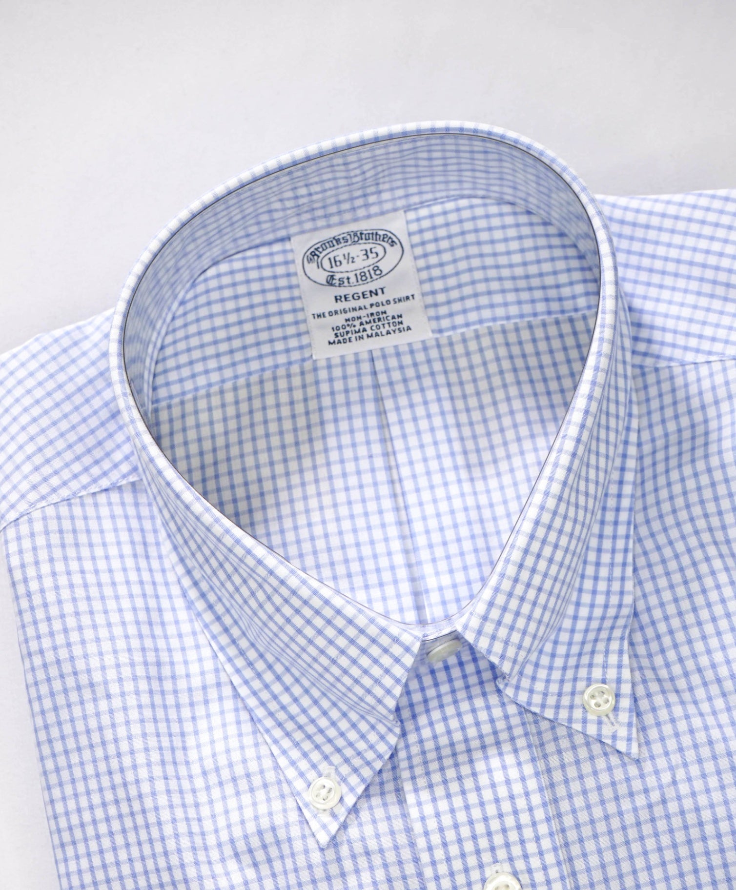 $128 BROOKS BROTHERS - Blue Gingham NON-IRON REGENT Shirt - 16.5 - 35