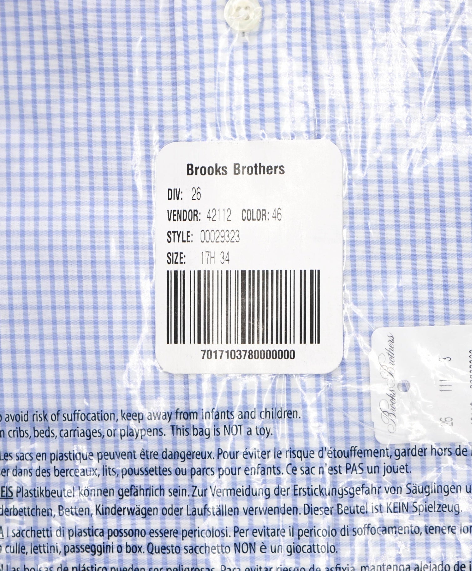 $128 BROOKS BROTHERS - Blue Gingham NON-IRON REGENT Shirt - 17.5 - 34