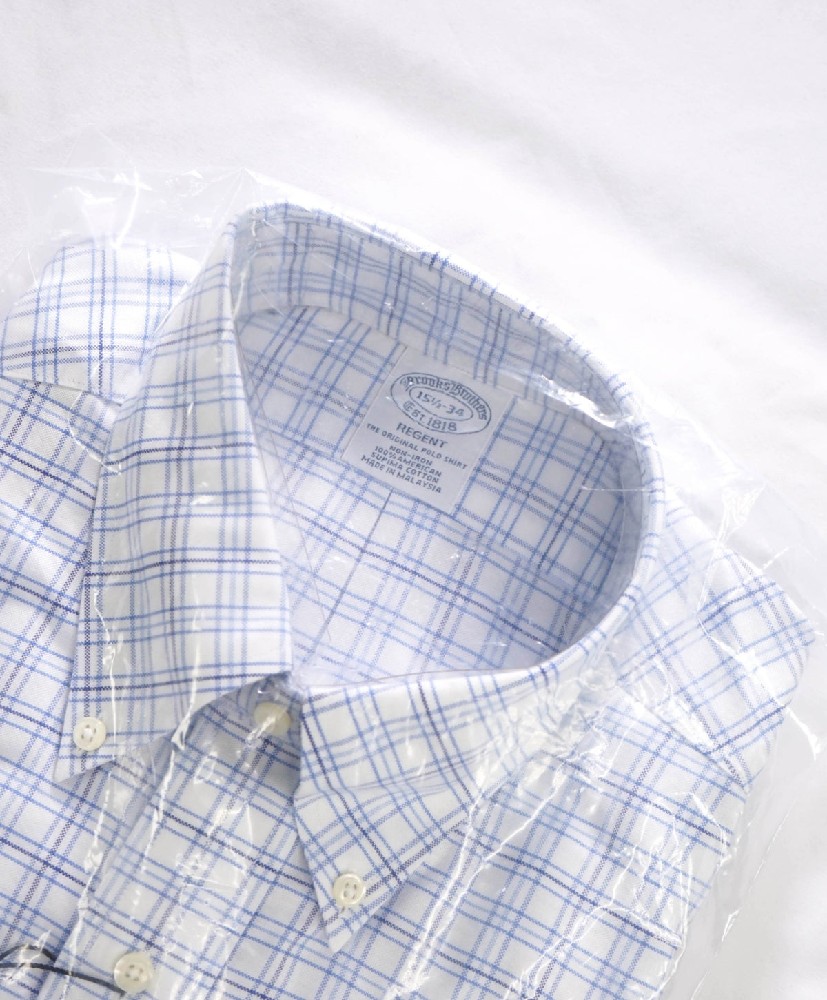 $128 BROOKS BROTHERS - Blue Plaid NON-IRON REGENT Shirt - 15.5 / 34