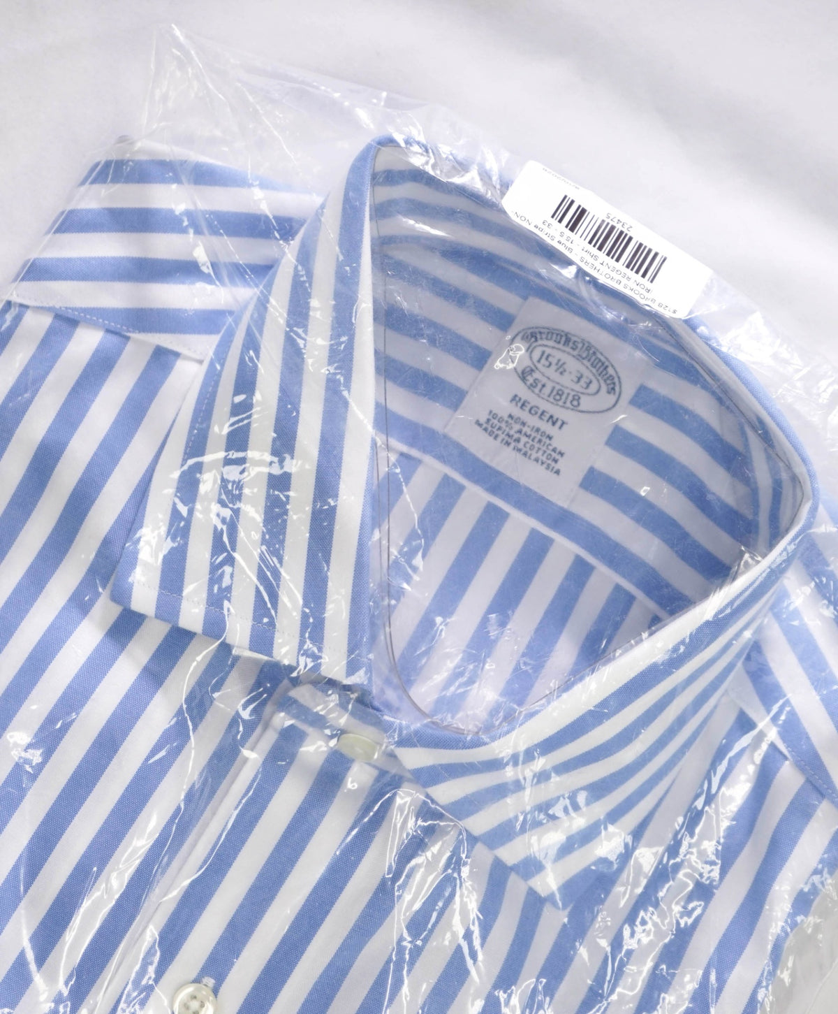$128 BROOKS BROTHERS - Blue Stripe NON-IRON REGENT Shirt - 15.5 - 33