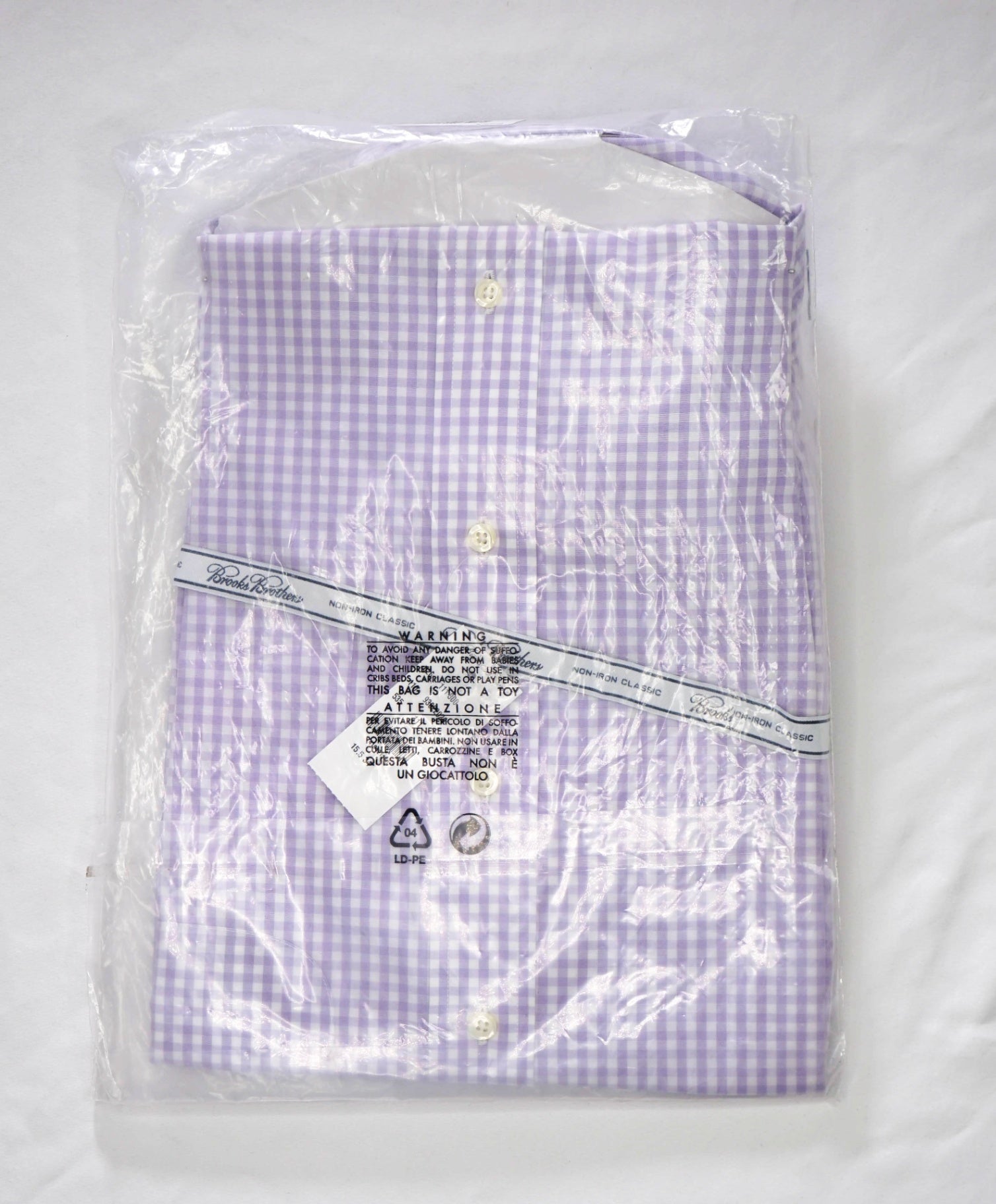 $128 BROOKS BROTHERS - Purple Gingham NON-IRON CLASSIC Shirt - 15.5 / 34
