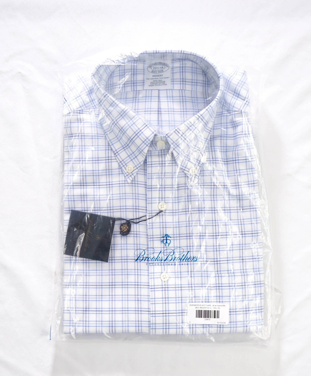 $128 BROOKS BROTHERS - Blue Plaid NON-IRON REGENT Shirt - 15.5 / 33