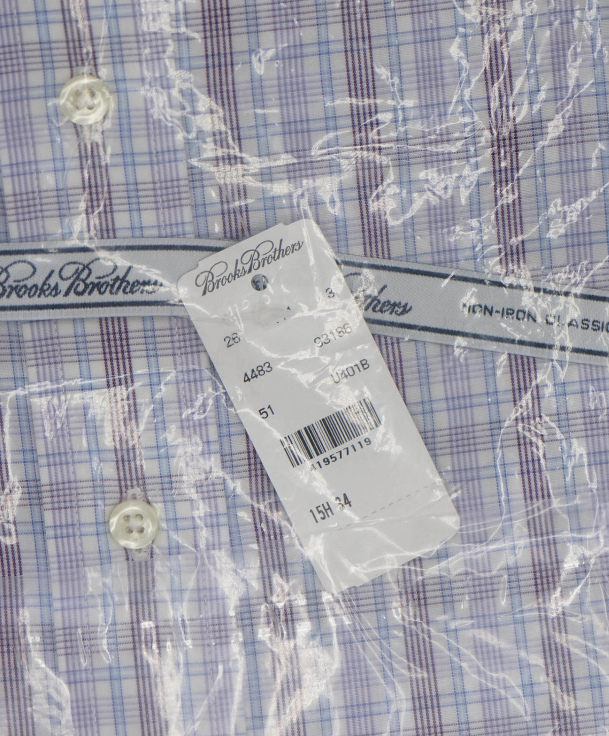 $128 BROOKS BROTHERS - Purple Plaid NON-IRON CLASSIC Shirt - 15.5 / 34