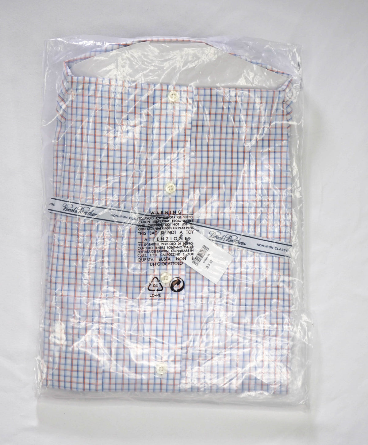 $128 BROOKS BROTHERS - Blue/Orange Check NON-IRON CLASSIC Shirt - 15.5 / 33