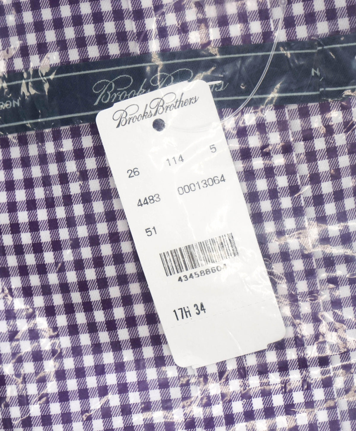 $128 BROOKS BROTHERS - Purple Gingham NON-IRON Shirt - 17.5 - 34