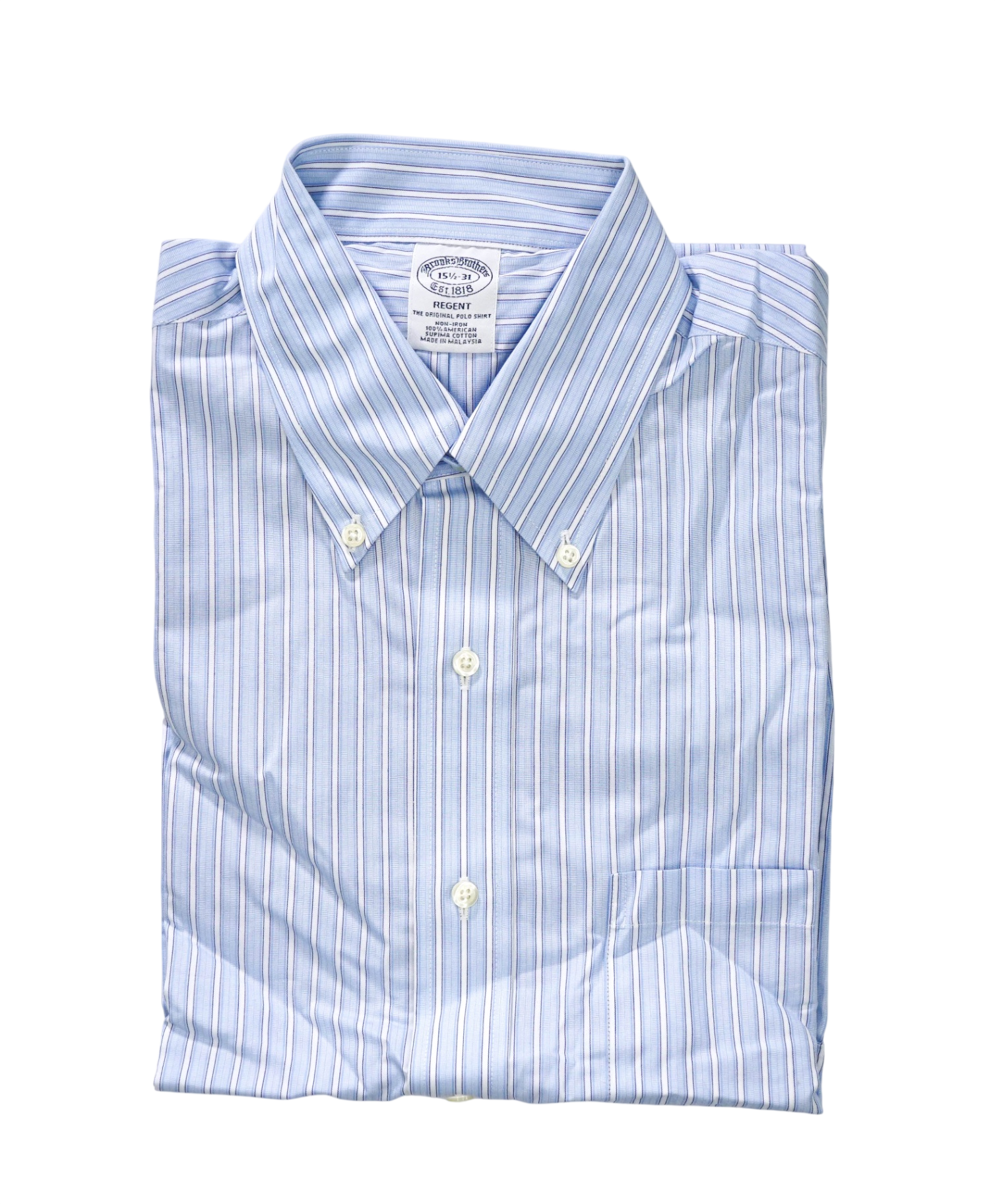 $128 BROOKS BROTHERS - Blue Stripe NON-IRON REGENT Shirt - 15.5 - 31