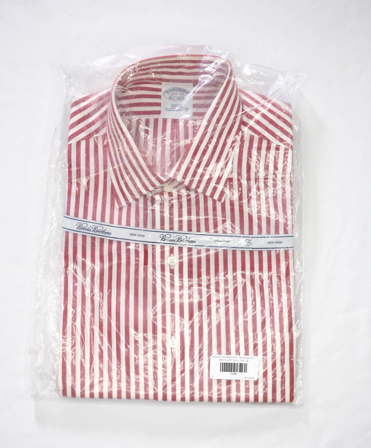$128 BROOKS BROTHERS - Red Stripe NON-IRON SLIM FIT Shirt - 15.5 - 32