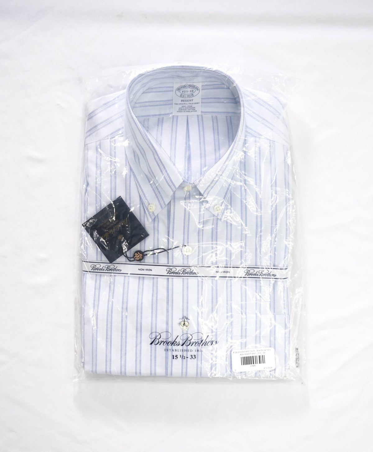 $128 BROOKS BROTHERS - Blue Stripe NON-IRON REGENT Shirt - 15.5 - 33