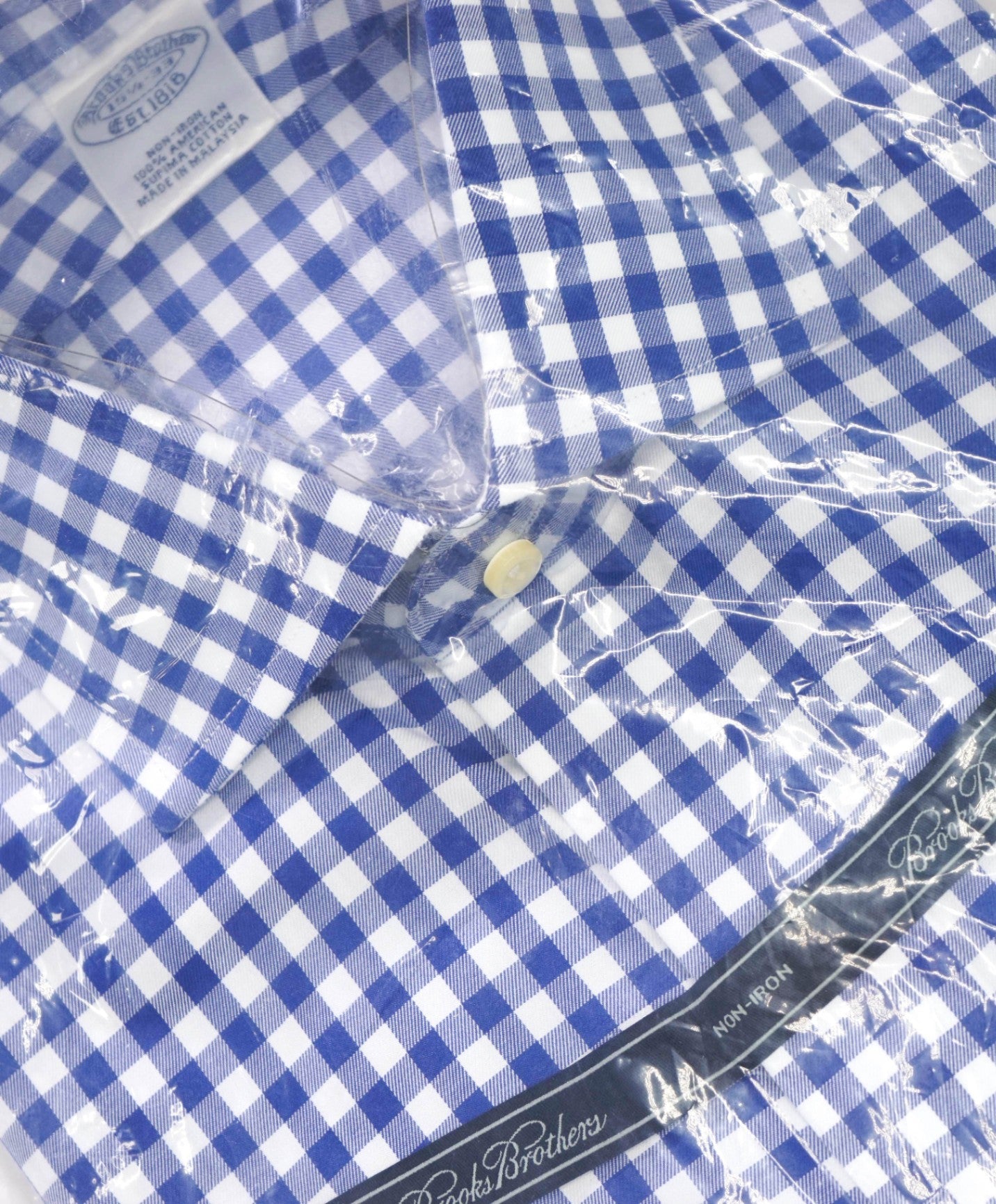 $128 BROOKS BROTHERS - Blue Gingham NON-IRON Shirt - 15.5 - 33