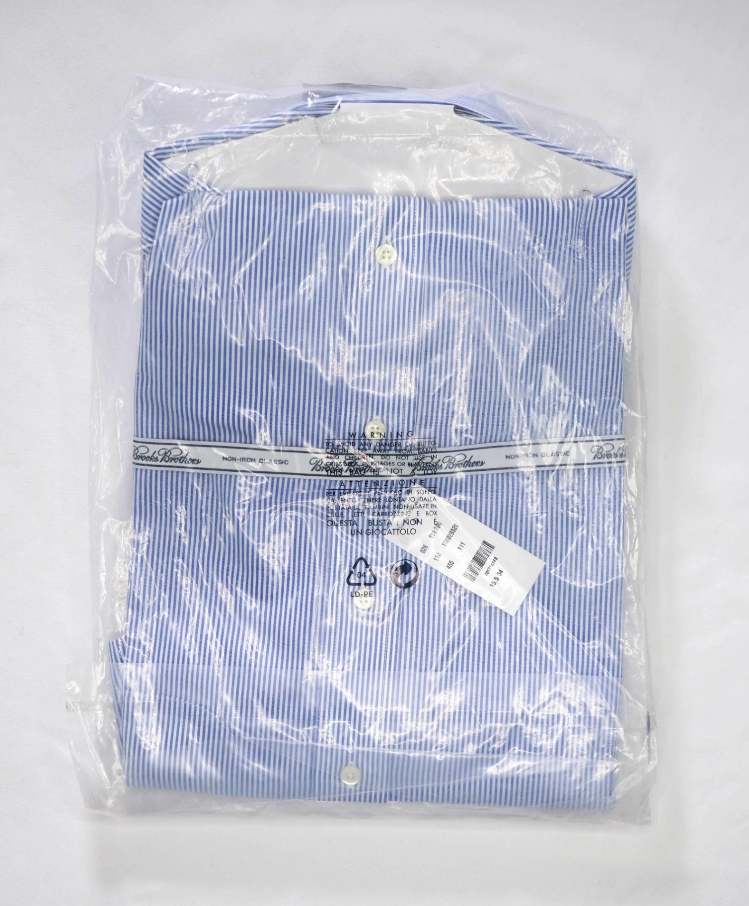 $128 BROOKS BROTHERS - Blue Stripe NON-IRON CLASSIC Shirt - 15.5 / 34