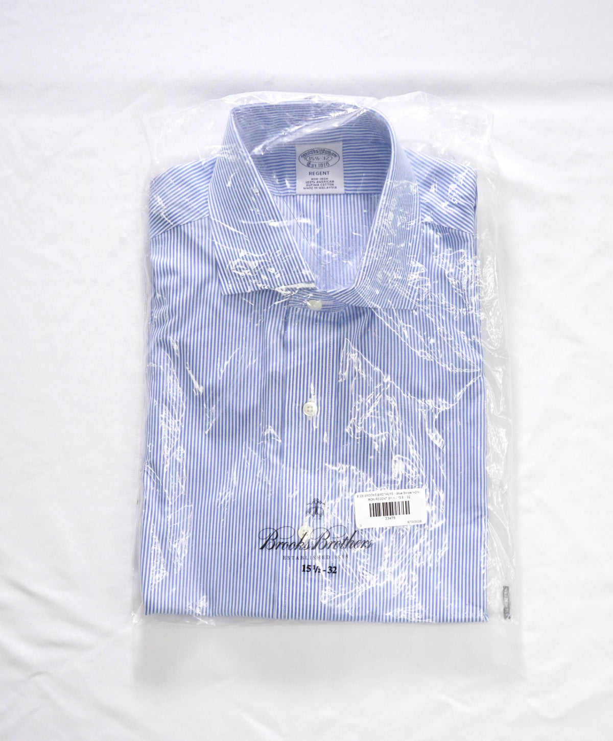 $128 BROOKS BROTHERS - Blue Stripe NON-IRON REGENT Shirt - 15.5 - 32