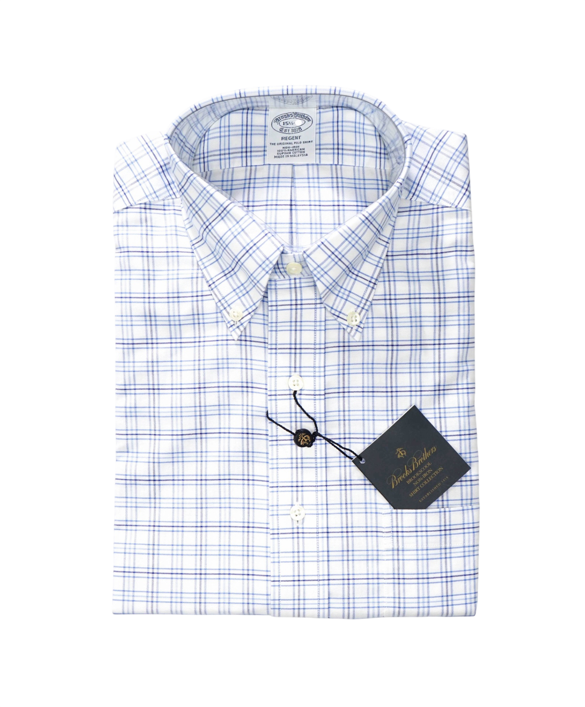 $128 BROOKS BROTHERS - Blue Plaid NON-IRON REGENT Shirt - 15.5 / 33
