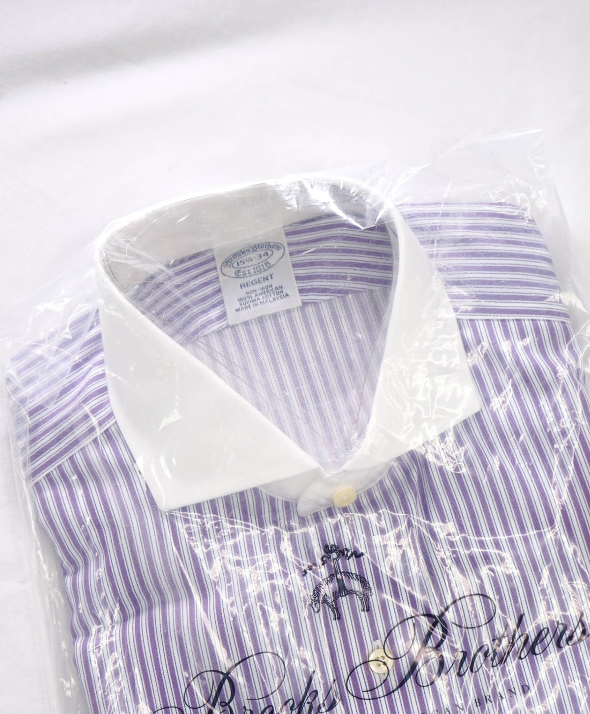 $128 BROOKS BROTHERS - Purple Stripe NON-IRON REGENT Shirt - 15.5 / 34