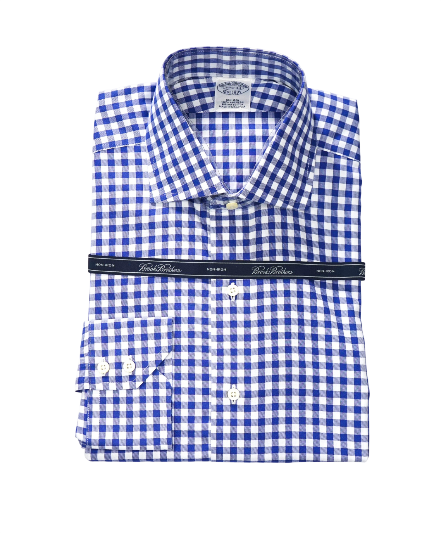 $128 BROOKS BROTHERS - Blue Gingham NON-IRON Shirt - 15.5 - 33