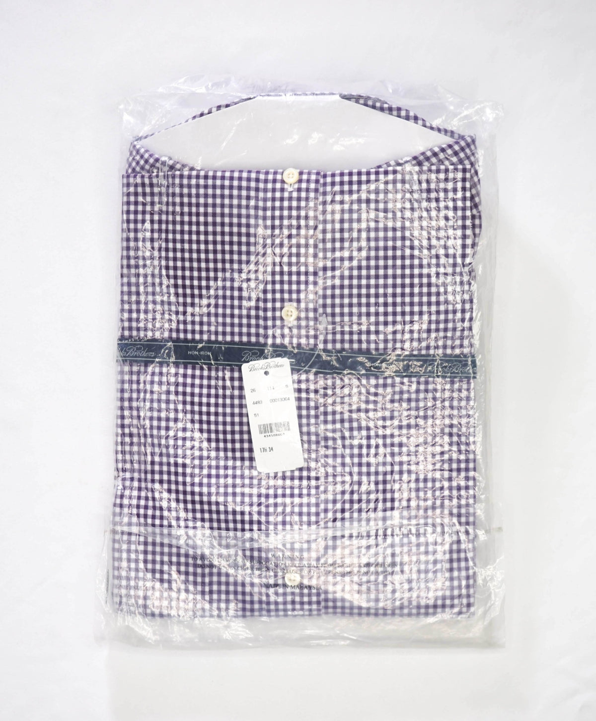 $128 BROOKS BROTHERS - Purple Gingham NON-IRON Shirt - 17.5 - 34