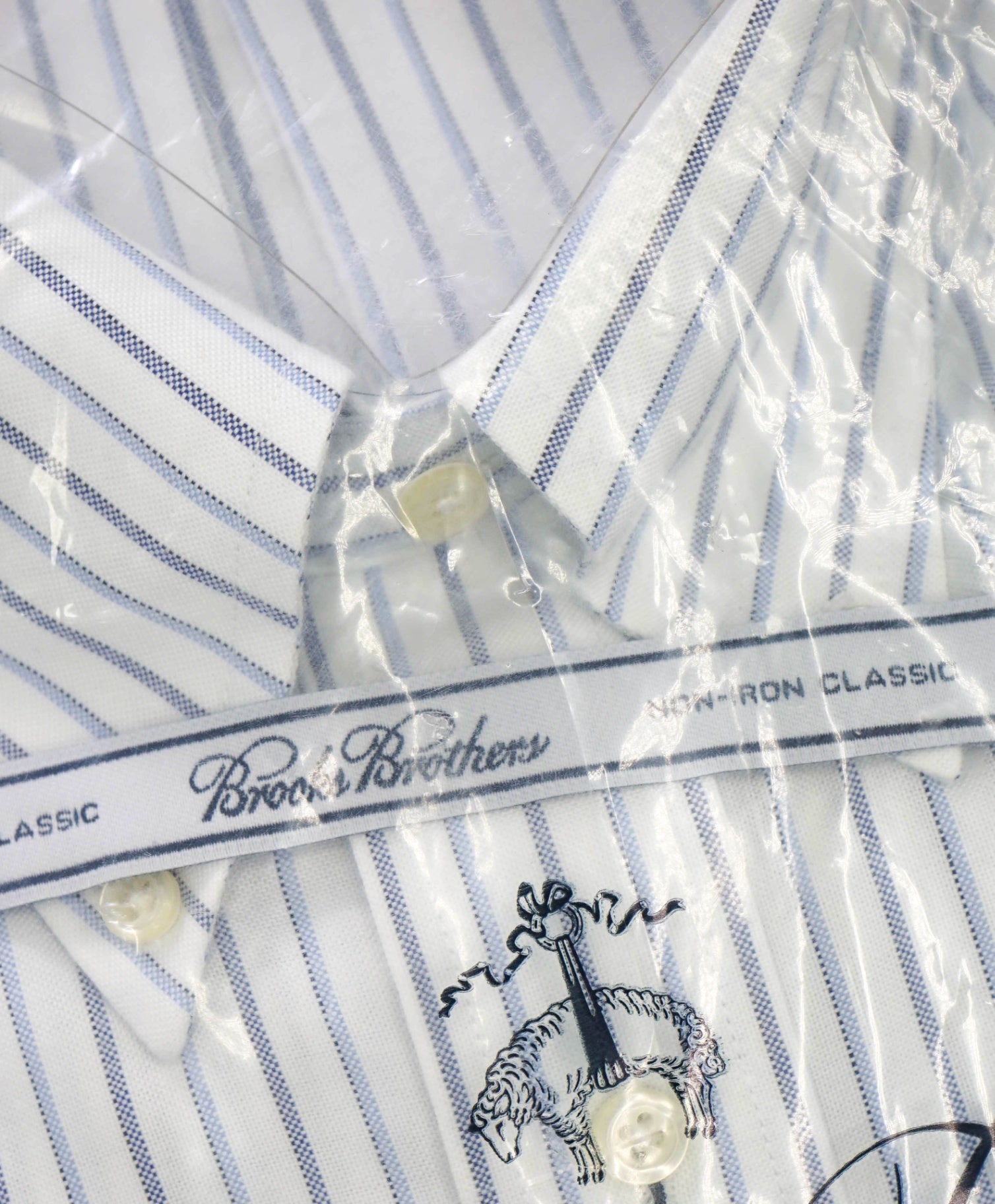 $128 BROOKS BROTHERS - Blue Stripe NON-IRON CLASSIC Shirt - 17.5 - 34