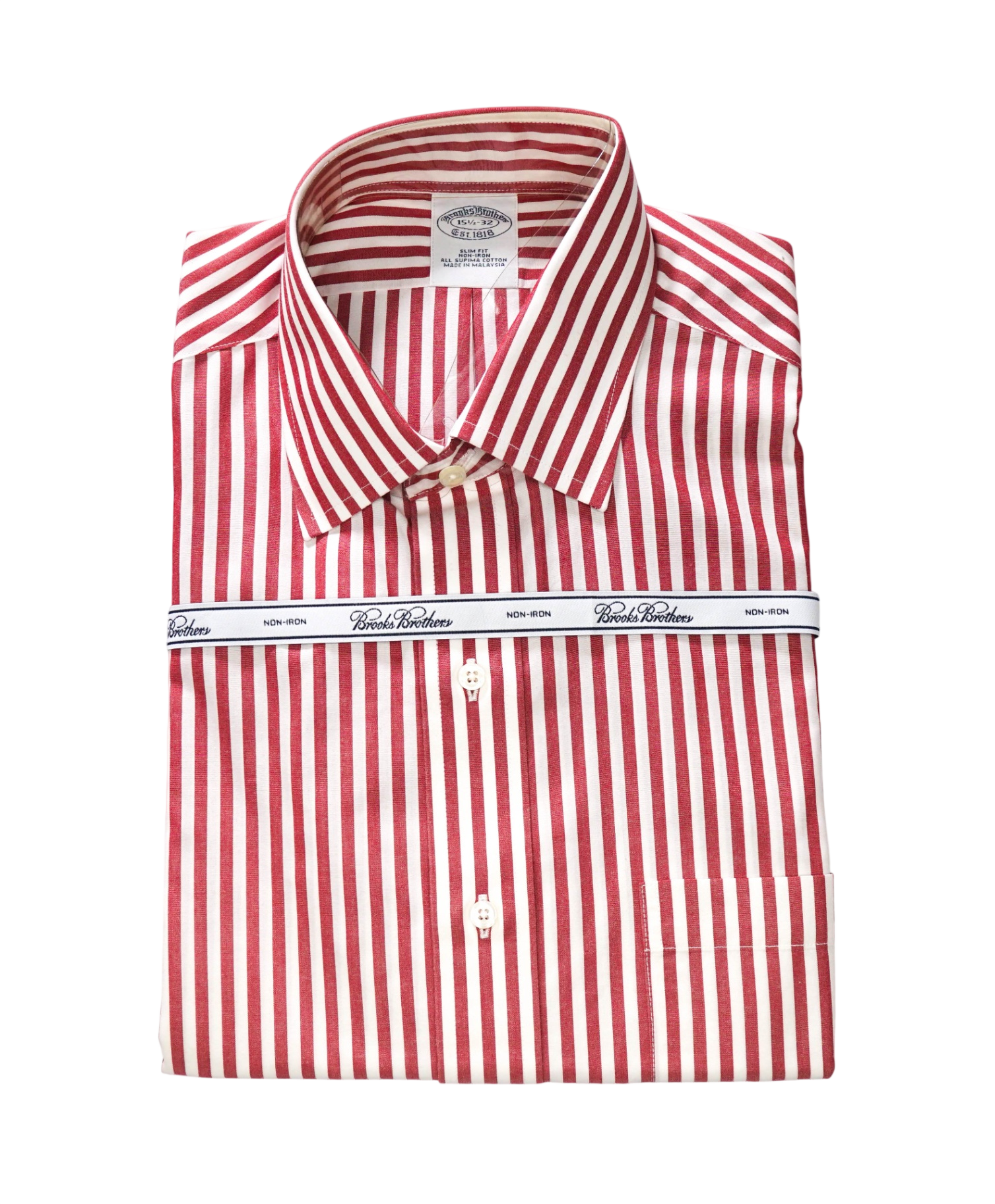 $128 BROOKS BROTHERS - Red Stripe NON-IRON SLIM FIT Shirt - 15.5 - 32