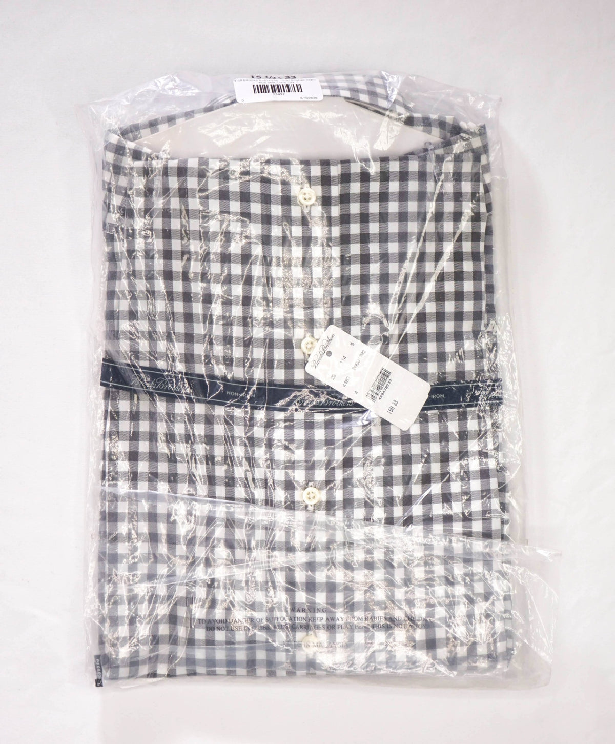 $128 BROOKS BROTHERS - Gray Gingham NON-IRON Shirt - 15.5 - 33