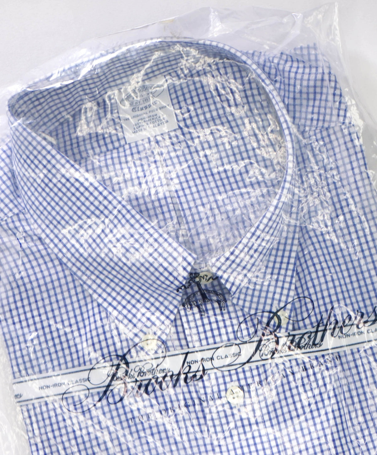 $128 BROOKS BROTHERS - Blue Gingham NON-IRON CLASSIC Shirt - 17.5 - 37