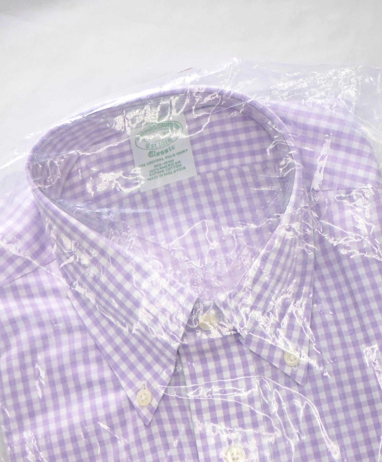 $128 BROOKS BROTHERS - Purple Gingham NON-IRON CLASSIC Shirt - 15.5 / 33
