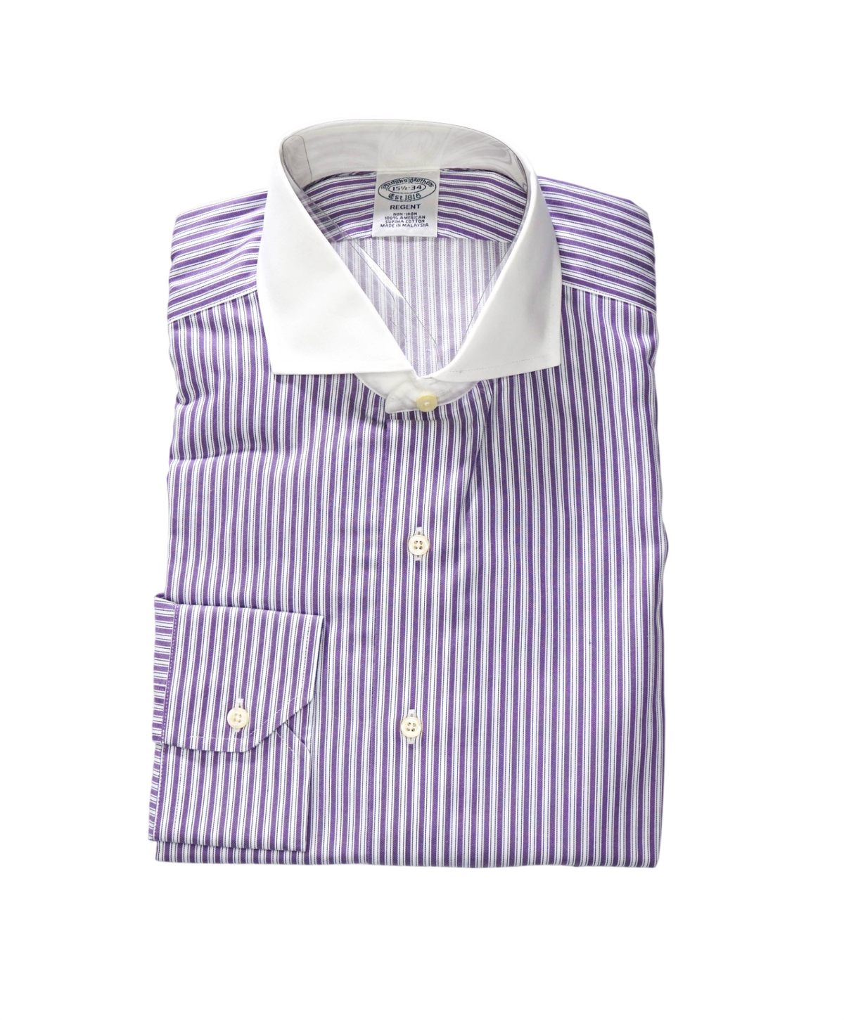 $128 BROOKS BROTHERS - Purple Stripe NON-IRON REGENT Shirt - 15.5 / 34