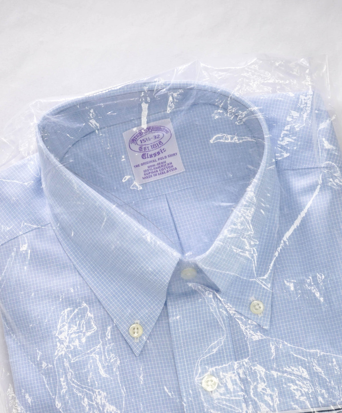 $128 BROOKS BROTHERS - Light Blue Gingham NON-IRON CLASSIC Shirt - 15.5 / 32