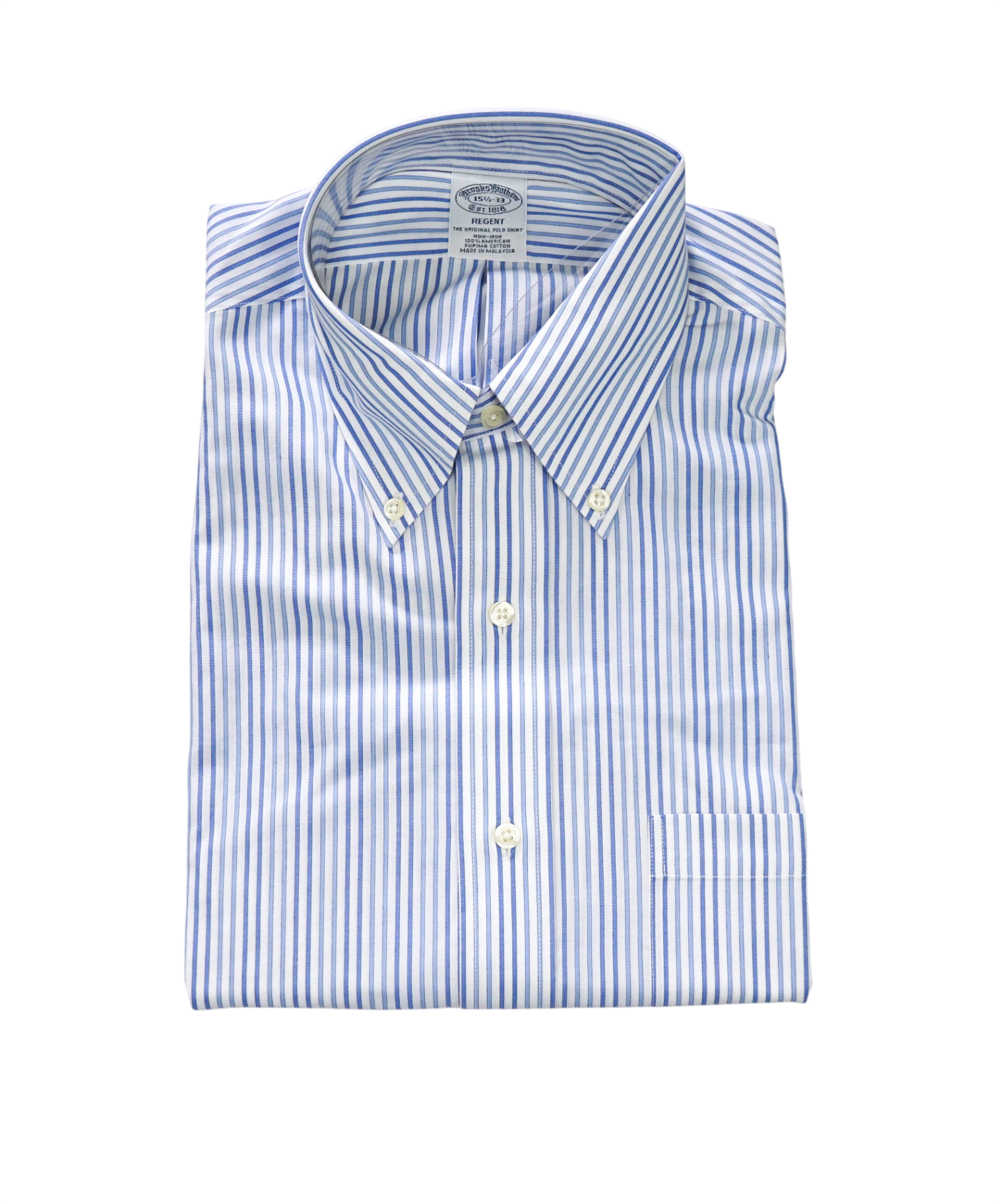 $128 BROOKS BROTHERS - Blue Stripe NON-IRON REGENT Shirt - 15.5 - 33