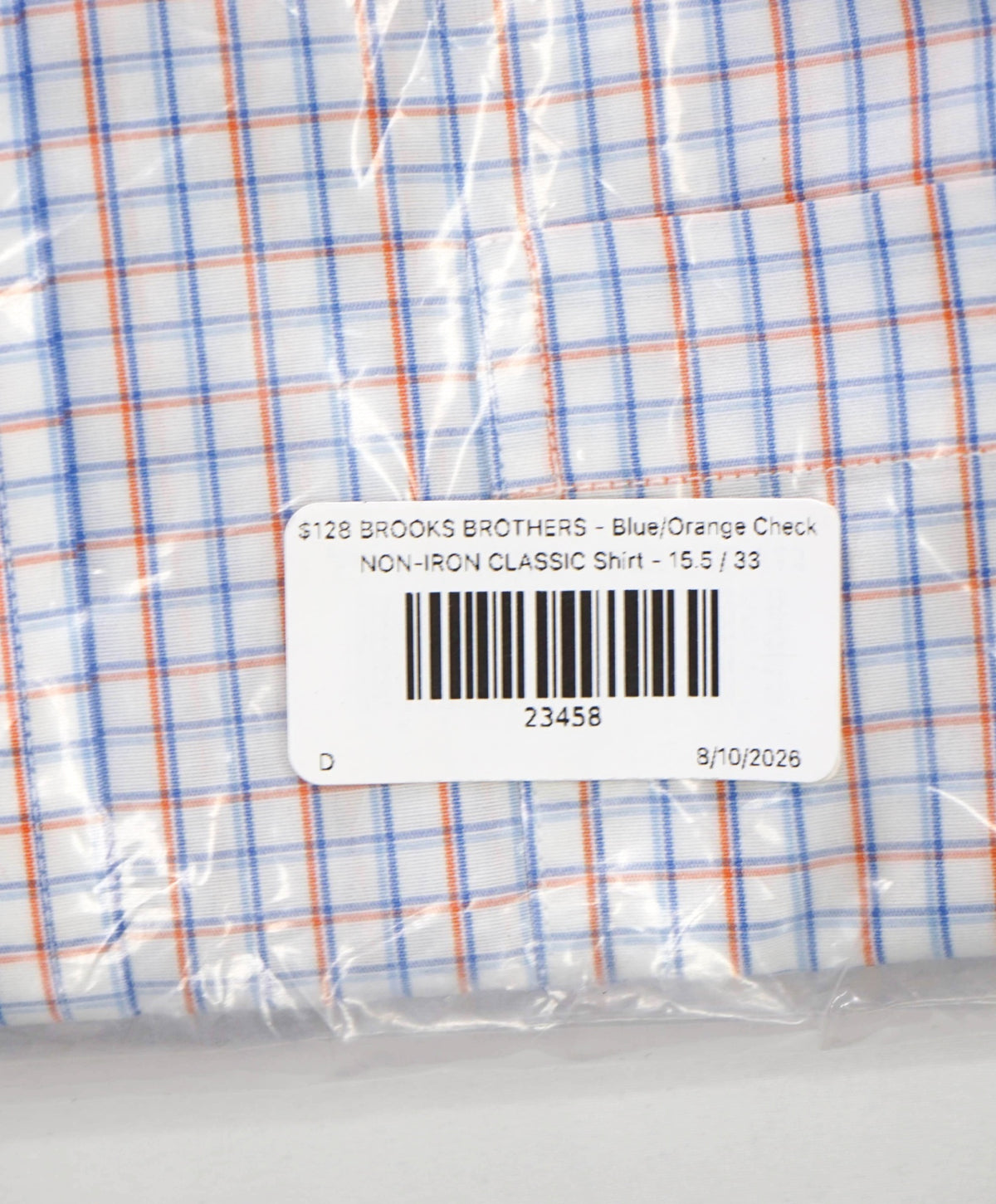 $128 BROOKS BROTHERS - Blue/Orange Check NON-IRON CLASSIC Shirt - 15.5 / 33