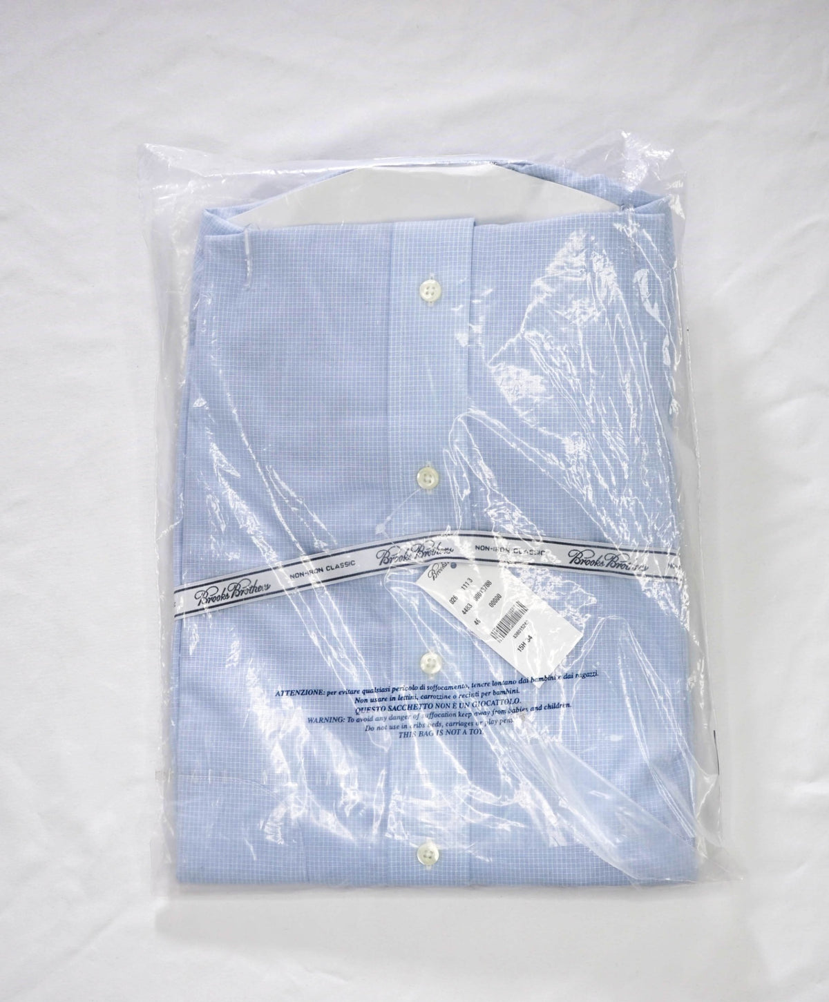 $128 BROOKS BROTHERS - Light Blue Gingham NON-IRON CLASSIC Shirt - 15.5 / 34