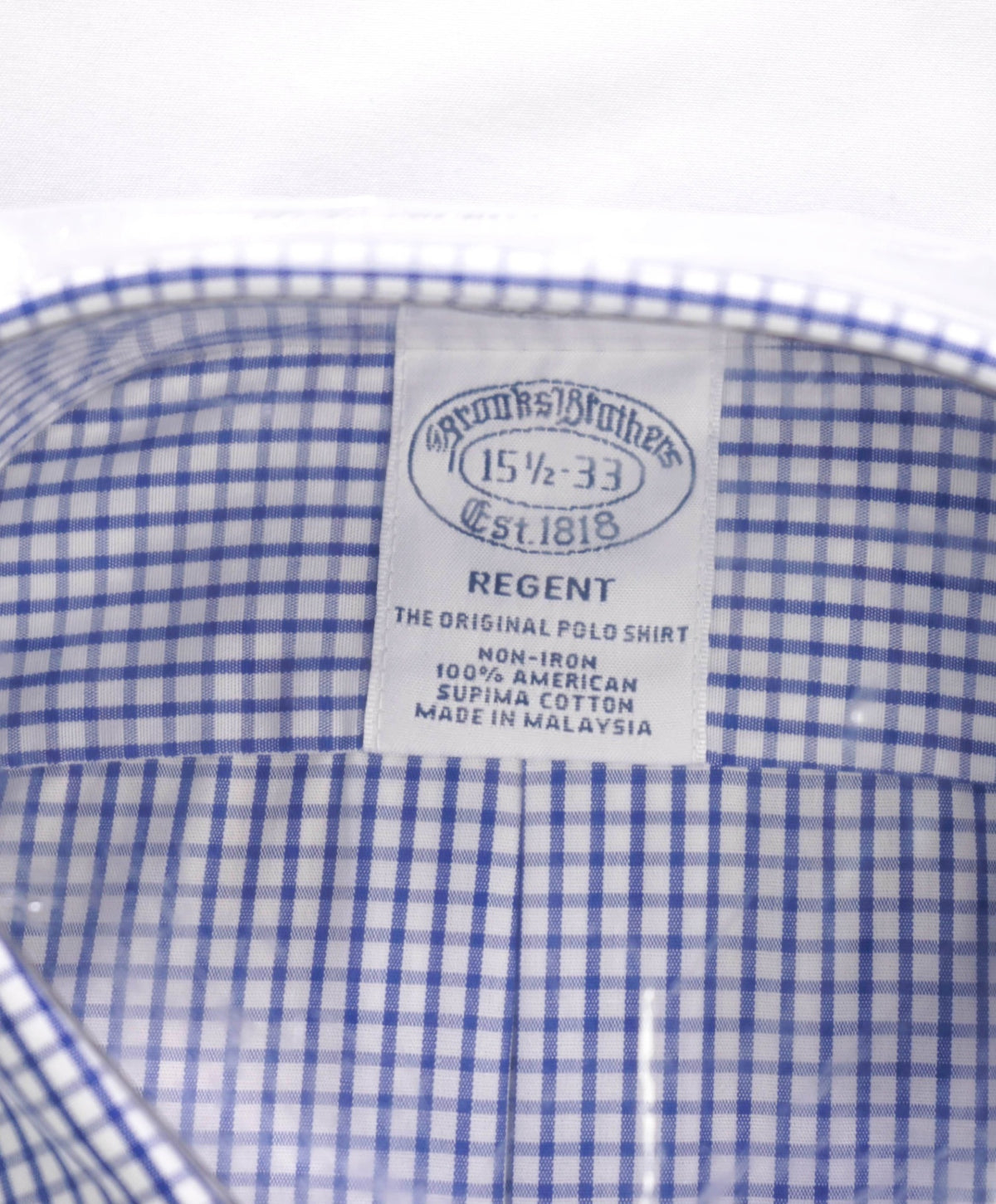 $128 BROOKS BROTHERS - Blue Gingham NON-IRON REGENT Shirt - 15.5 / 33
