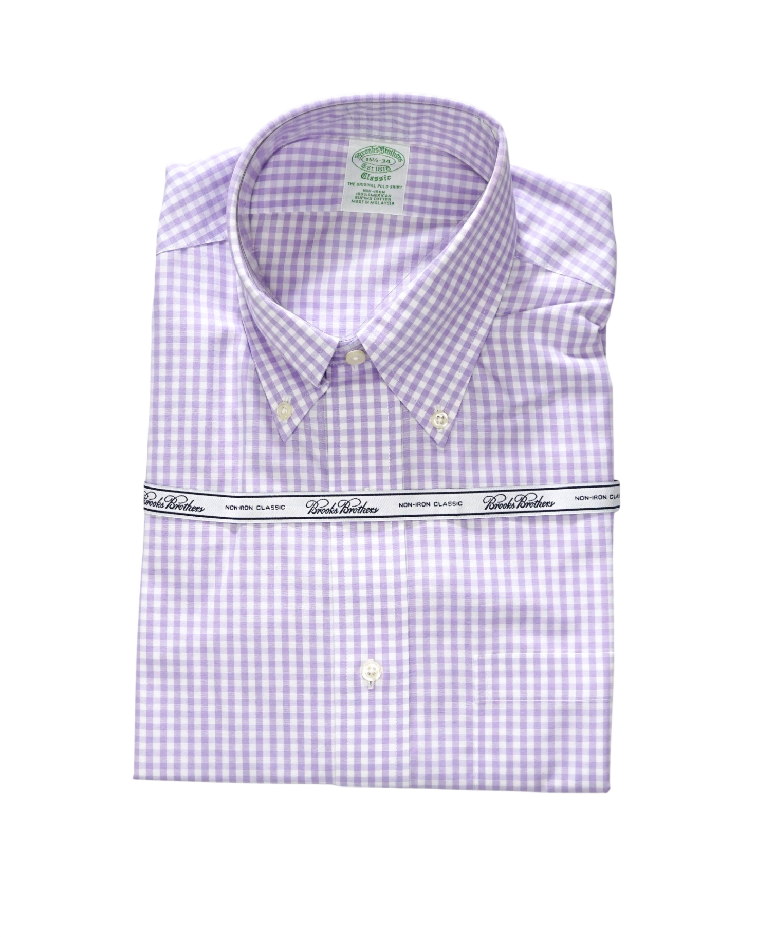 $128 BROOKS BROTHERS - Purple Gingham NON-IRON CLASSIC Shirt - 15.5 / 34