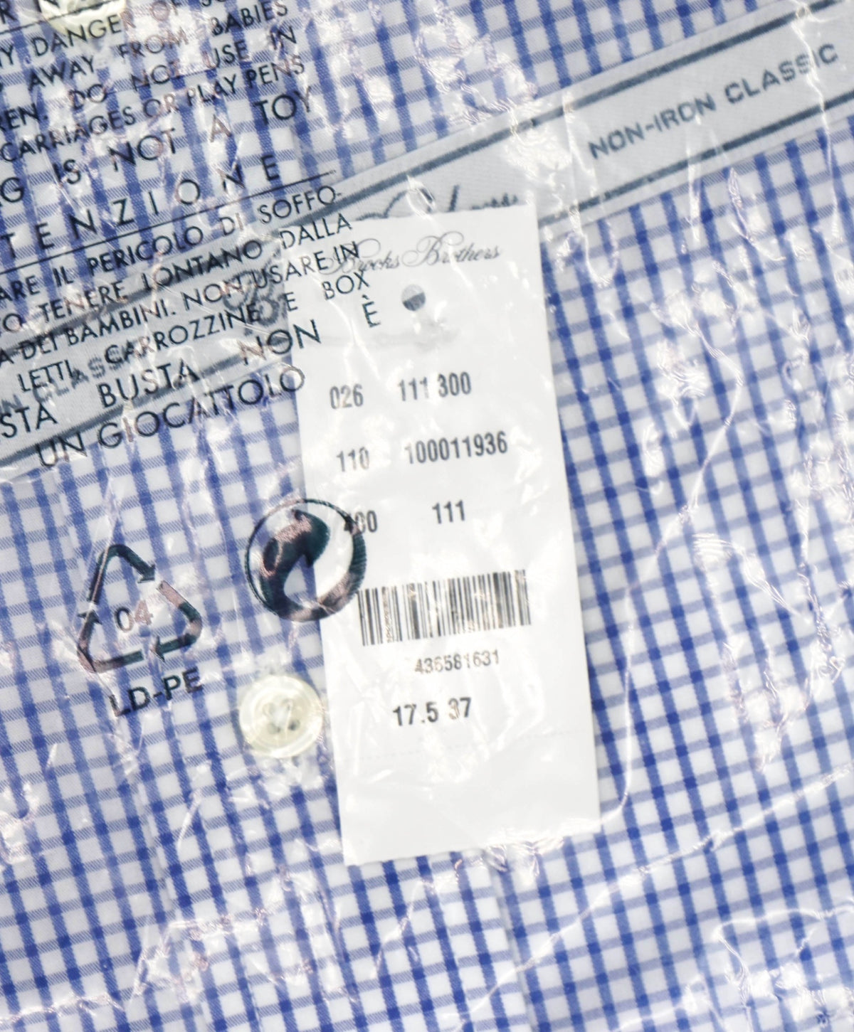 $128 BROOKS BROTHERS - Blue Gingham NON-IRON CLASSIC Shirt - 17.5 - 37