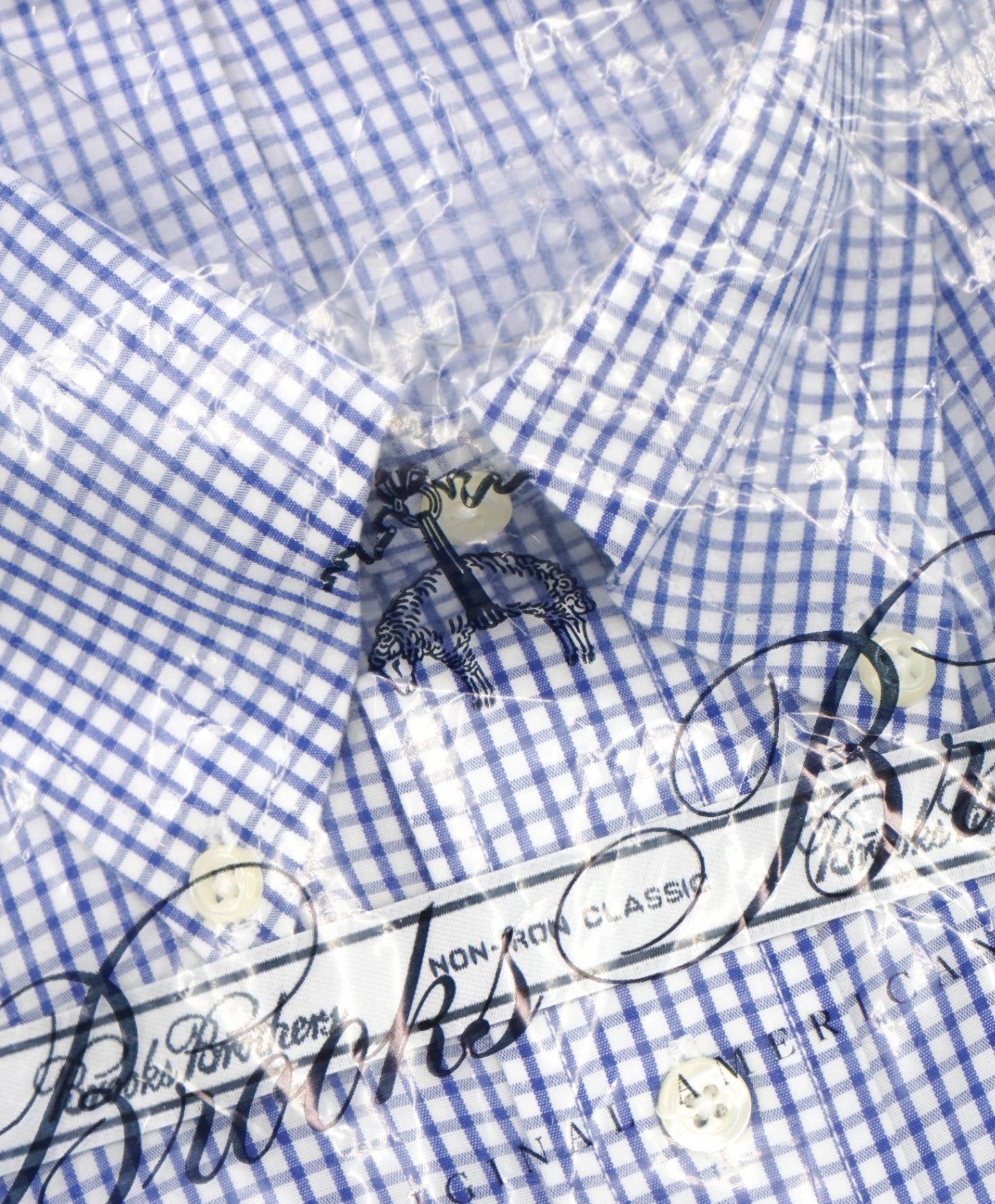 $128 BROOKS BROTHERS - Blue Gingham NON-IRON CLASSIC Shirt - 17.5 - 37