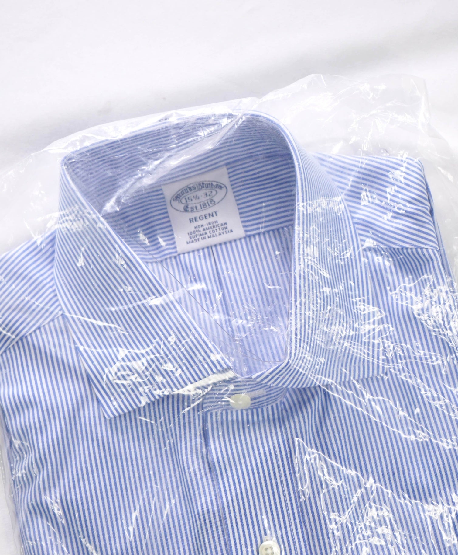 $128 BROOKS BROTHERS - Blue Stripe NON-IRON REGENT Shirt - 15.5 - 32
