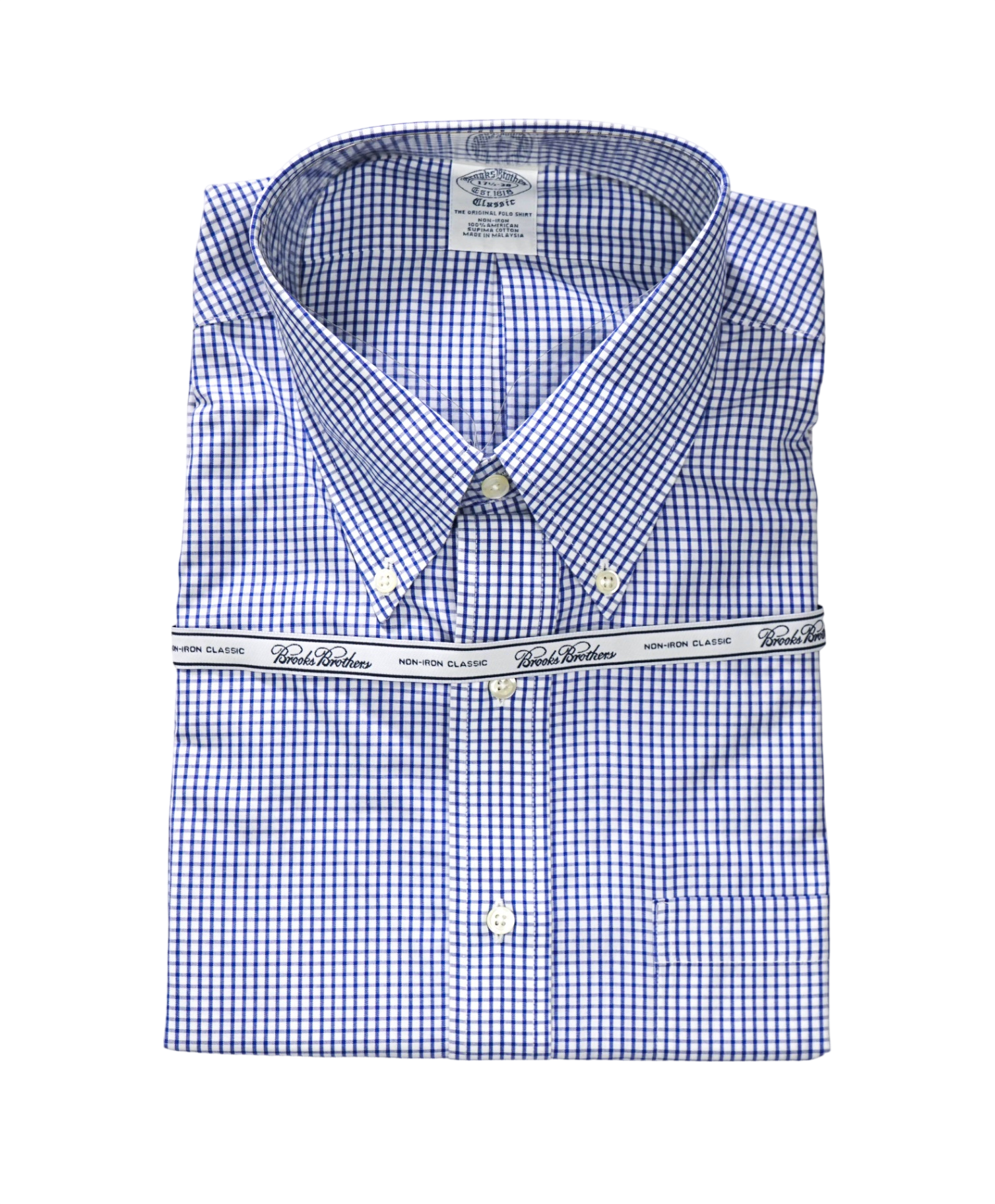 $128 BROOKS BROTHERS - Blue Gingham NON-IRON CLASSIC Shirt - 17.5 - 38