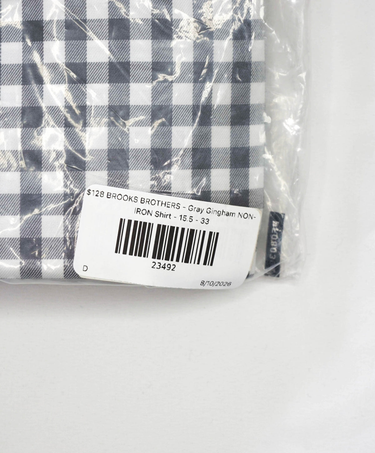 $128 BROOKS BROTHERS - Gray Gingham NON-IRON Shirt - 15.5 - 33